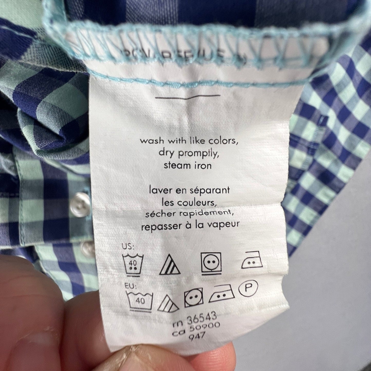 Van Heusen Button Down Shirt Men 16-16.5 Gingham Slim Fit Wrinkle Free Office