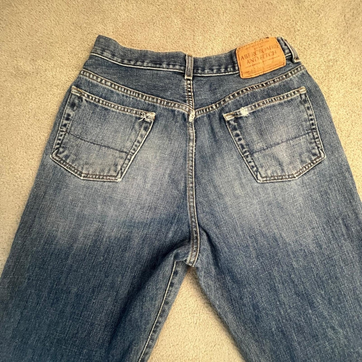 Vintage Y2K Abercrombie & Fitch Mens 31x28 Blue Faded Raw Hem Straight Leg Jeans