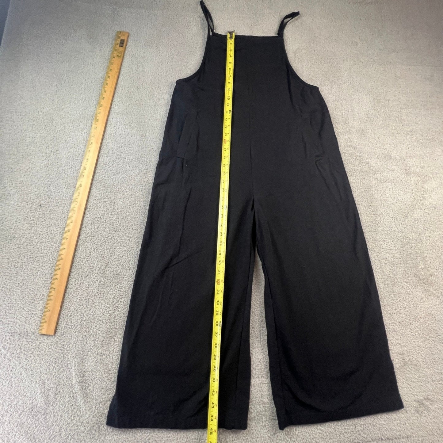 Minimalist Black 100% Cotton Women's Small Wide Leg Jumpsuit Utility Straps Chic