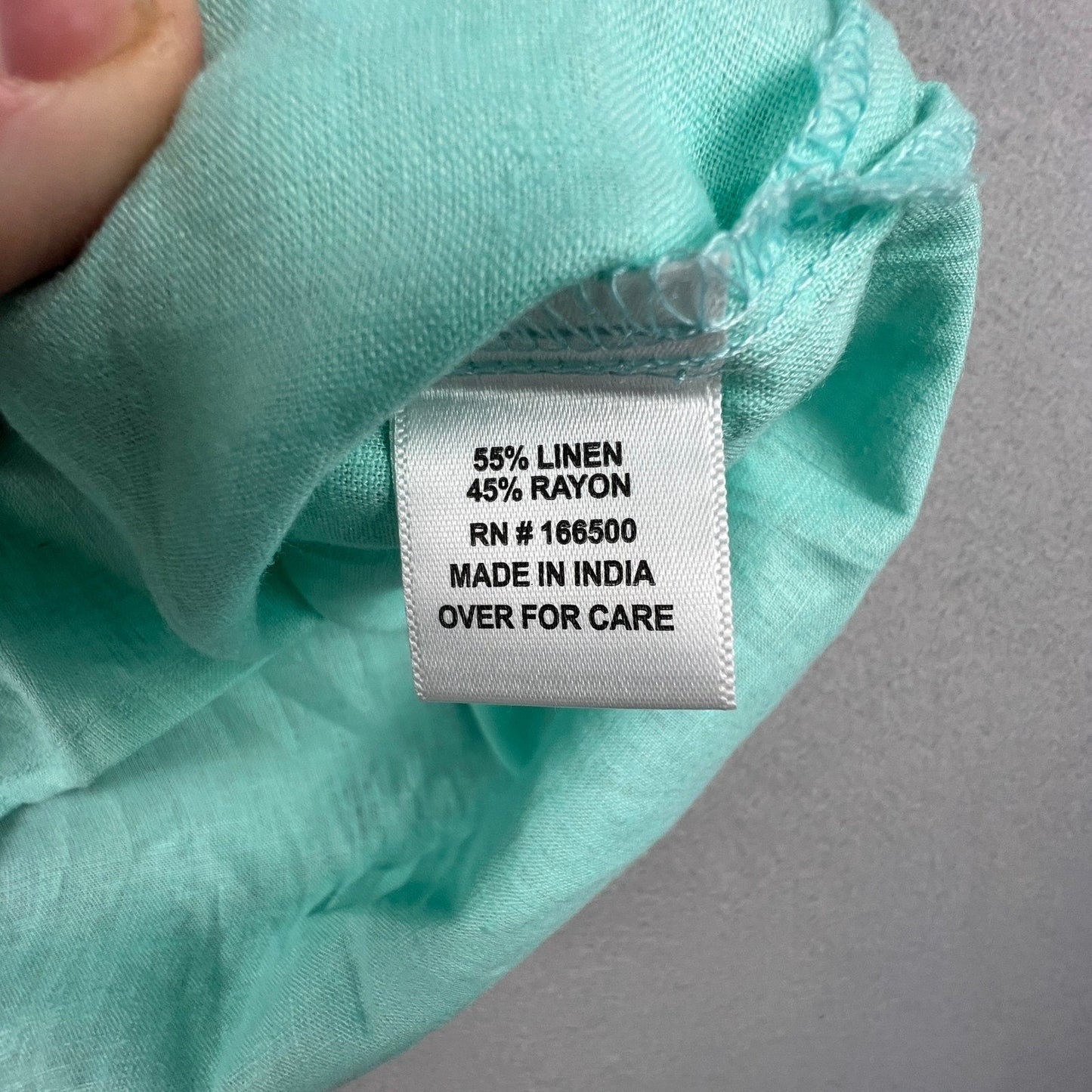 Emily Daniels Button Down Top Womens Large Green Linen Blend Short Sleeve Casual