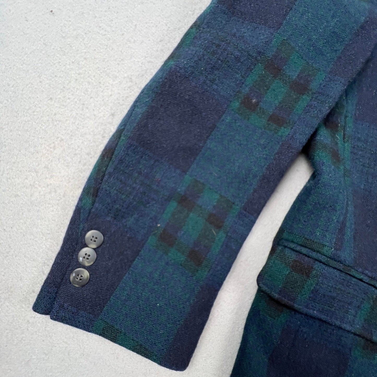 Vintage Woolrich Plaid Blazer Men Small Mallard Green Navy Blue Wool Blend USA