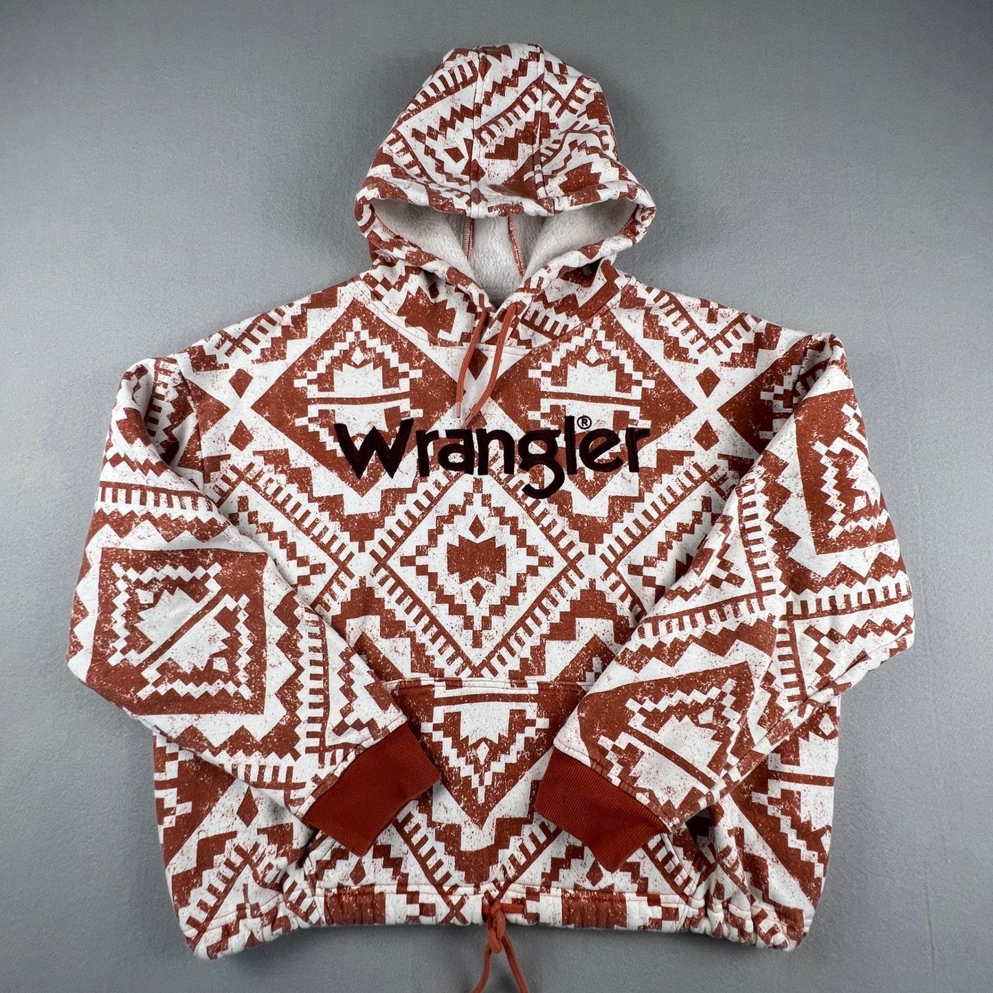 Wrangler Retro Hoodie Womens Large Rust Orange Southwestern Geometric Pullover