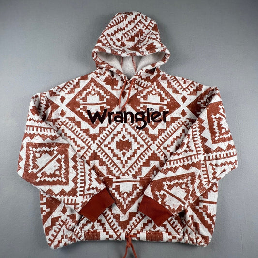 Wrangler Retro Hoodie Womens Large Rust Orange Southwestern Geometric Pullover