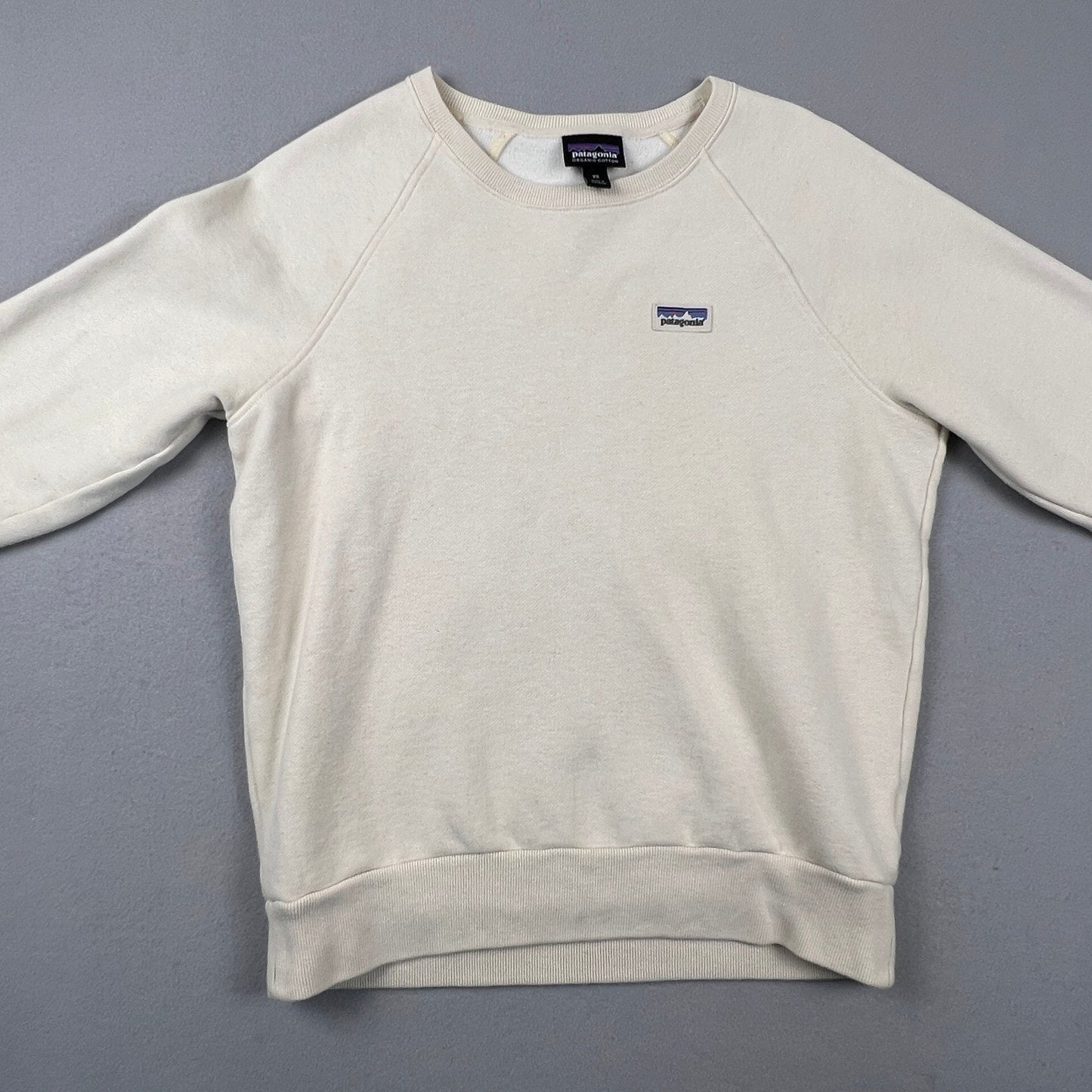 Patagonia Sweatshirt Womens XS Cream Organic Cotton P-6 Logo Crewneck Pullover