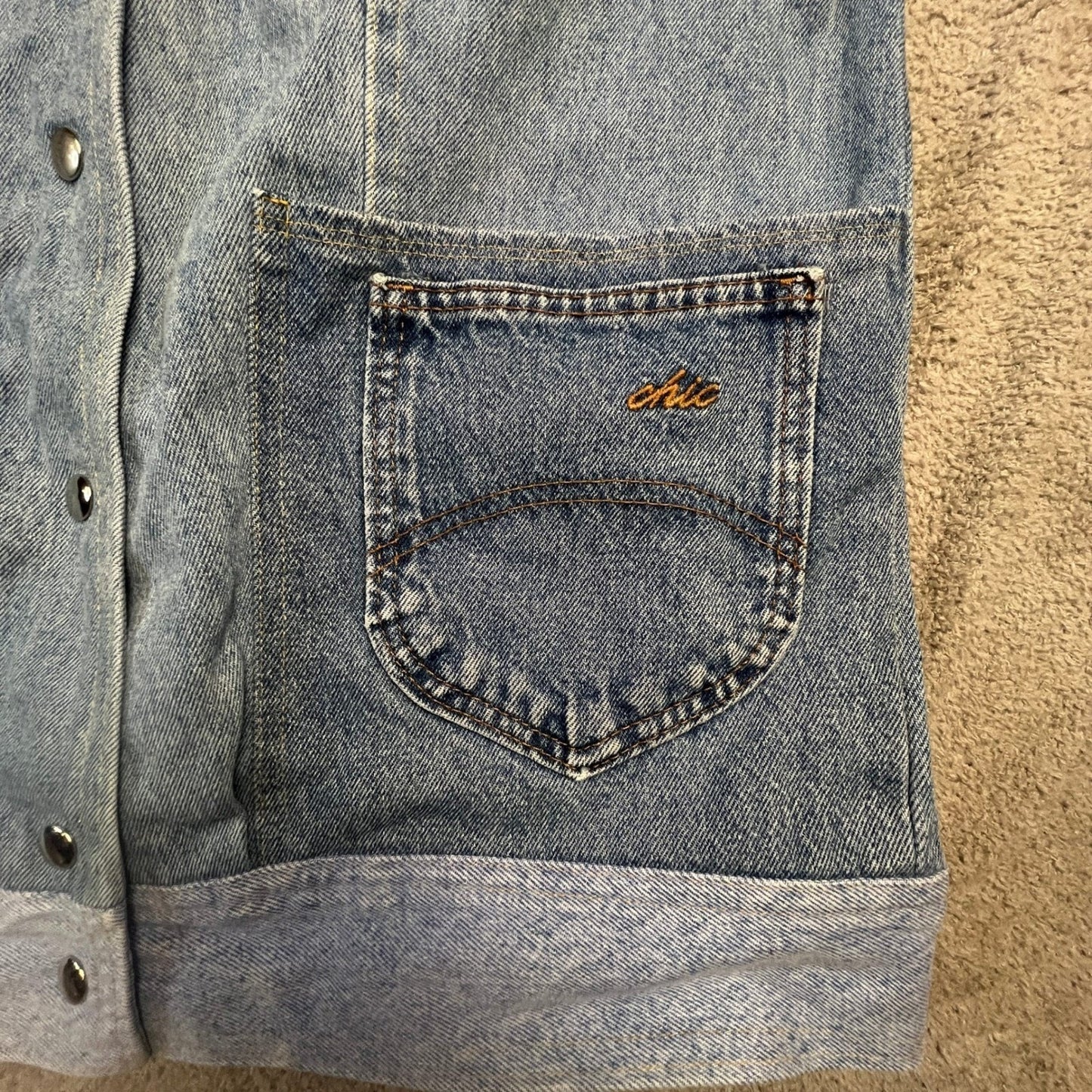 Vintage Denim Patchwork Jacket Women's Large Chore Coat Acid Wash Longline Blue