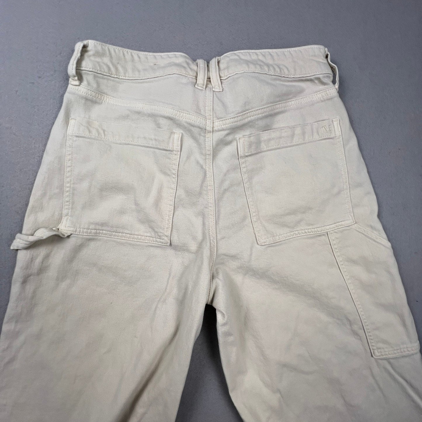American Eagle Carpenter Pants Womens 10 Cream Wide Leg Utility Workwear Boho