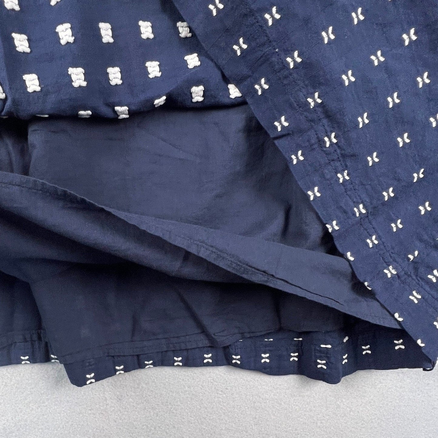 Madewell Mini Dress Womens Small Navy Blue Embroidered Bow Dobby V-Neck Boho