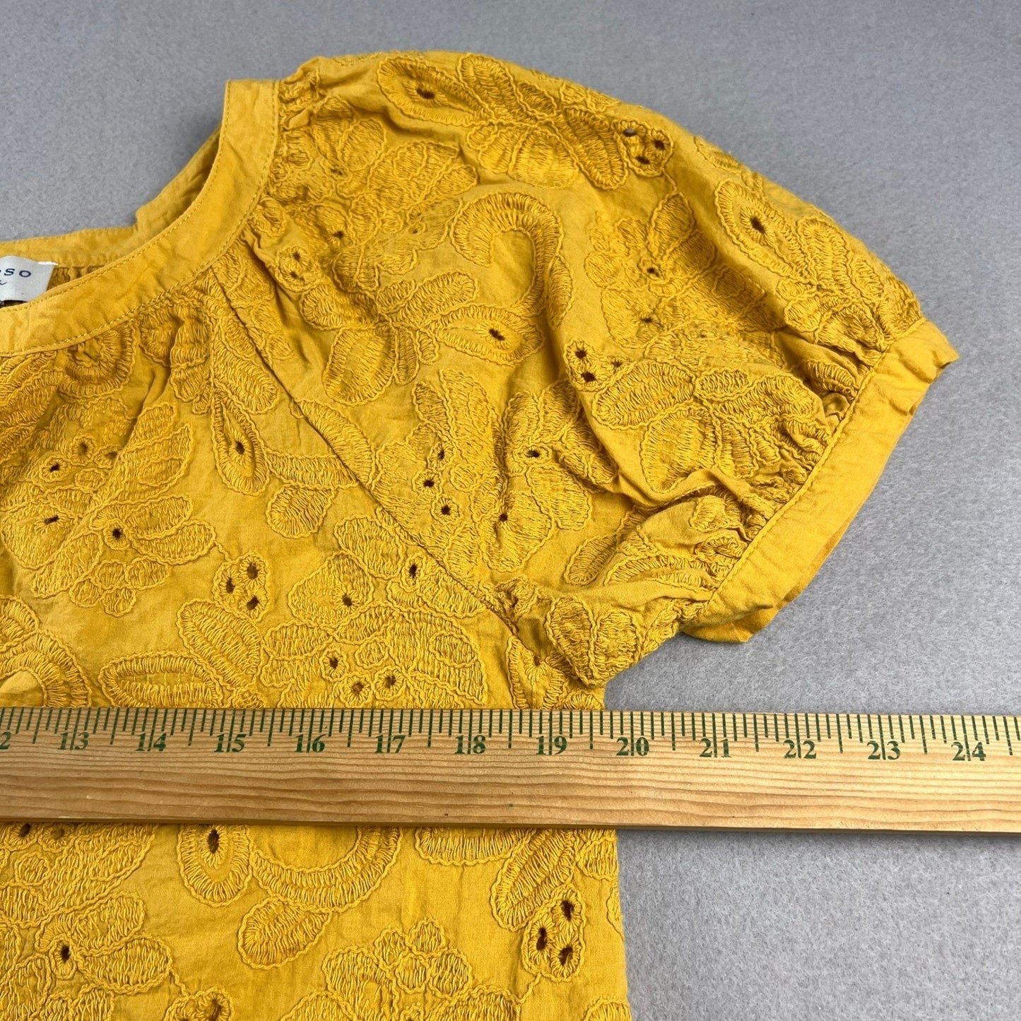 Calypso St Barth Eyelet Blouse Womens Medium Yellow Cotton Short Sleeve Boho Top