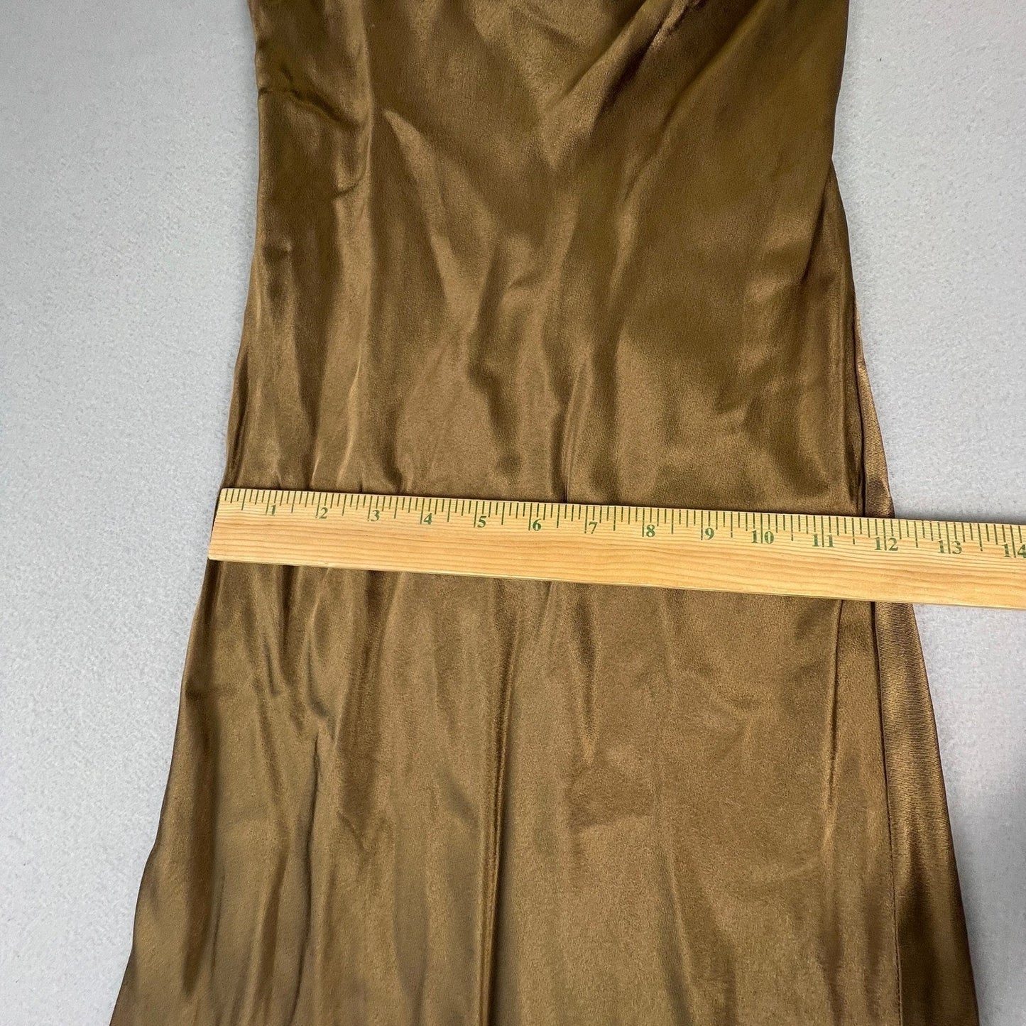 Strapless Maxi Dress S Bronze Brown Satin Formal Gown Minimalist Bridal Party