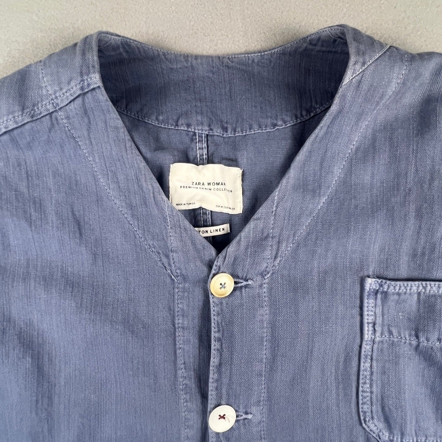 Zara Chore Jacket Womens Medium Blue Cotton Linen Utility Workwear Shacket M