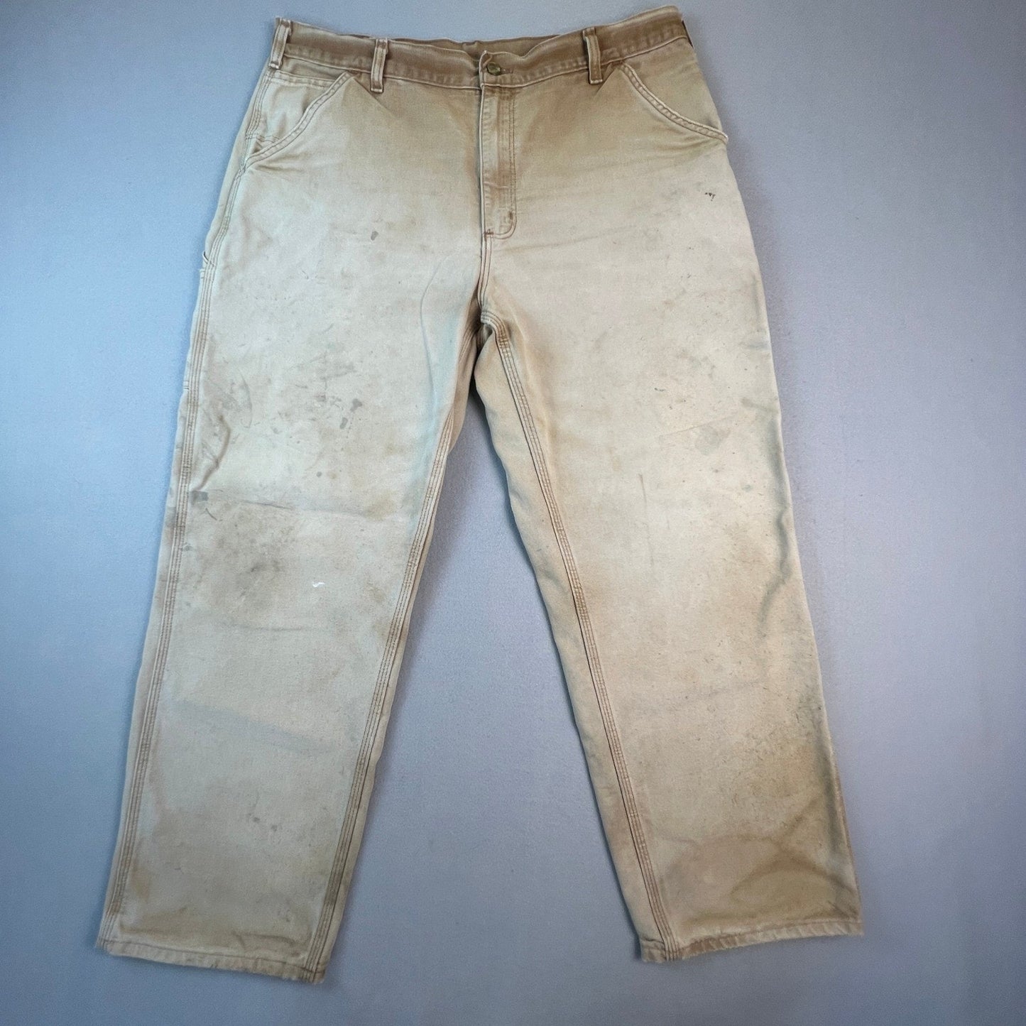 Carhartt B11 BRN Carpenter Pants Mens 38x32 Canvas Distressed Workwear Faded