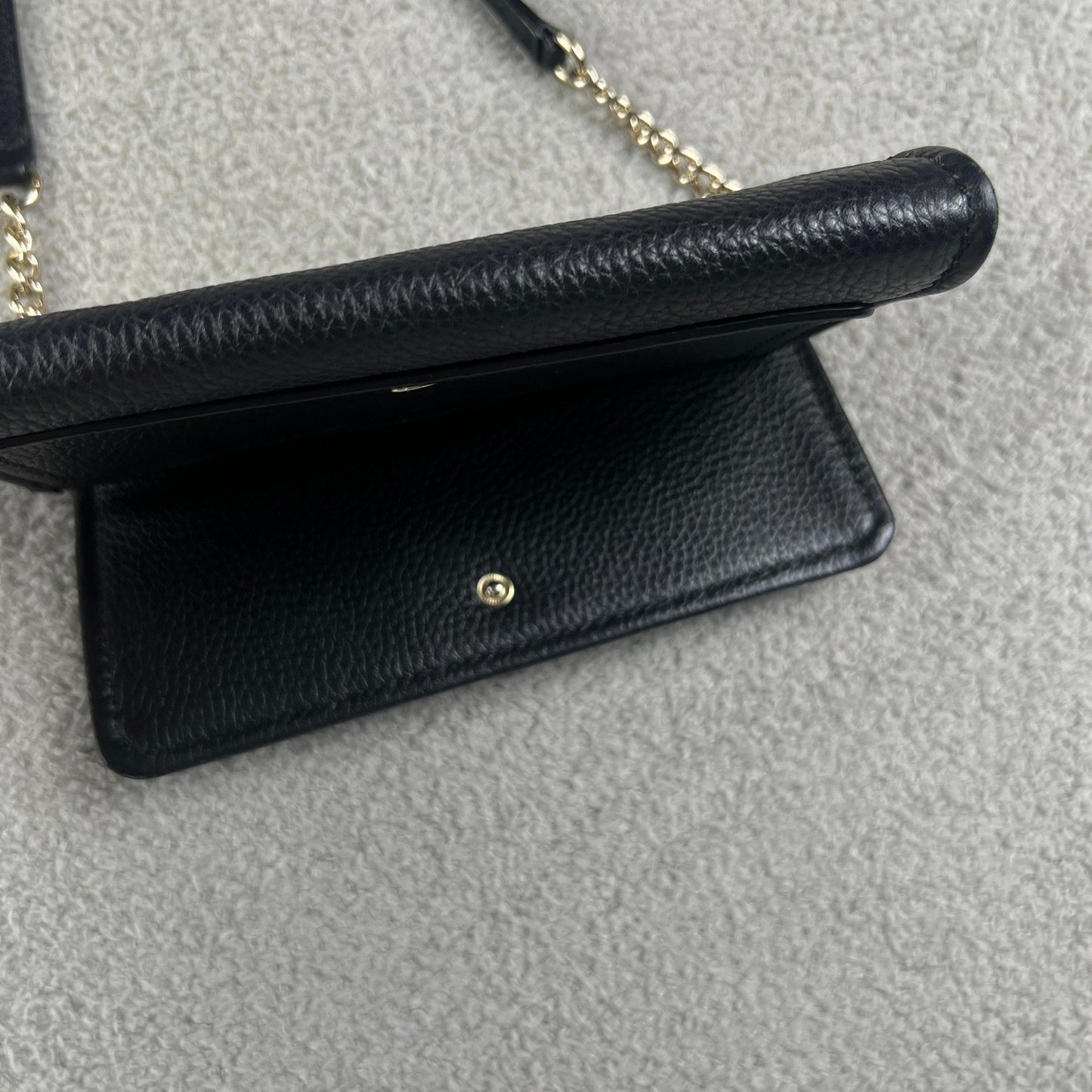 Kate Spade Black Pebbled Leather Crossbody Bag Gold Chain Strap Clutch Wallet