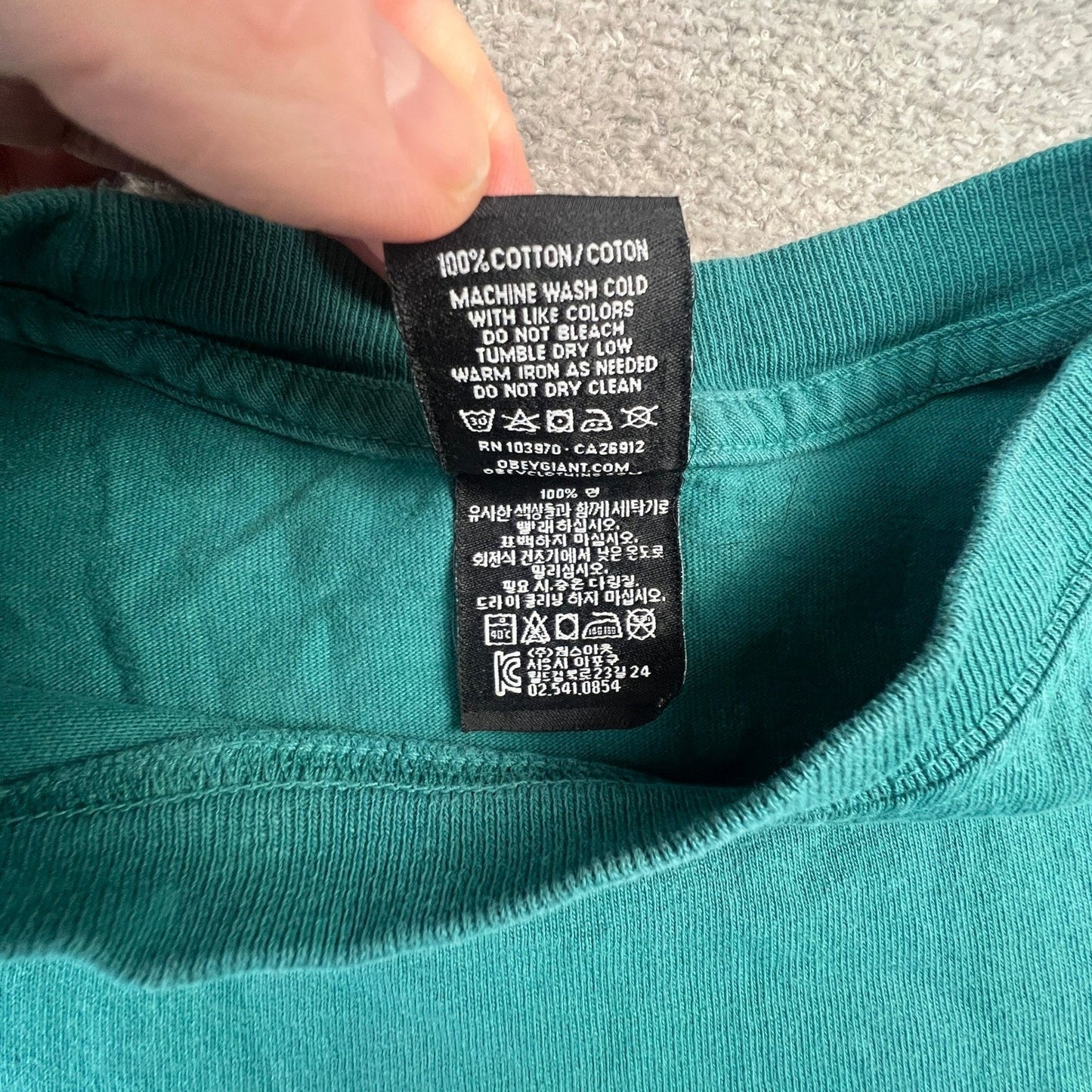 Obey Studios Mens Medium Graphic T-Shirt Teal Green Short Sleeve Crewneck