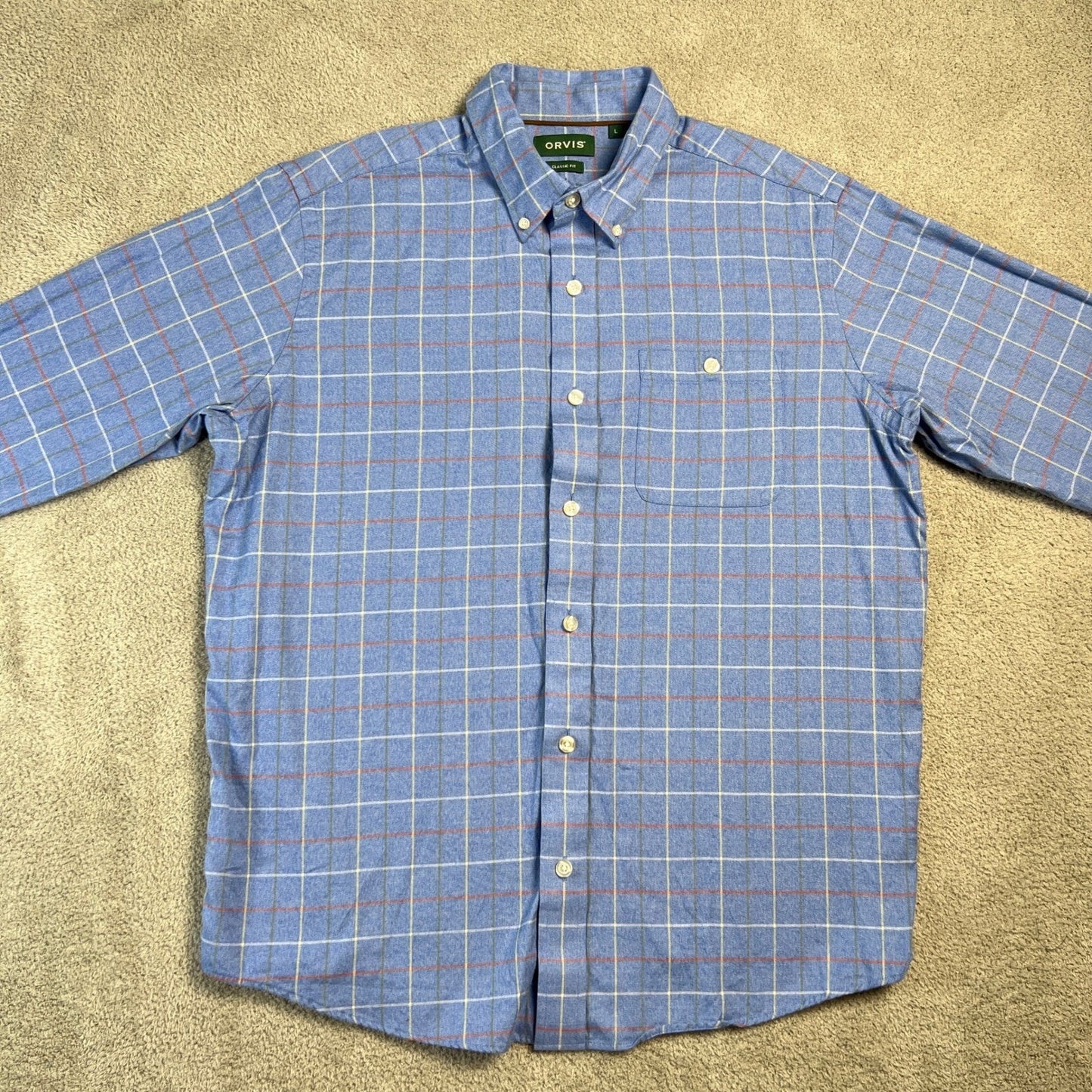 ORVIS Button Down Shirt Men's Large Country Twill Classic Fit Plaid 100 % Cotton