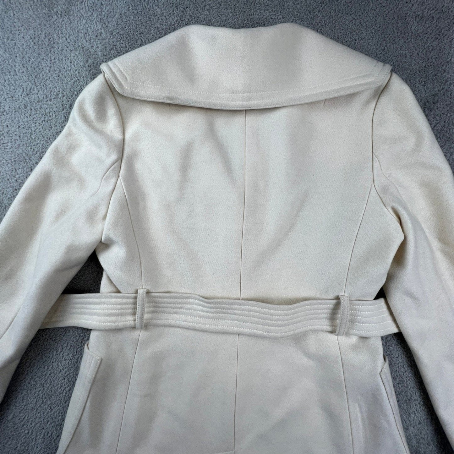 Banana Republic Womens Wool Blend Trench Coat Petite Medium Cream Ivory Minimal