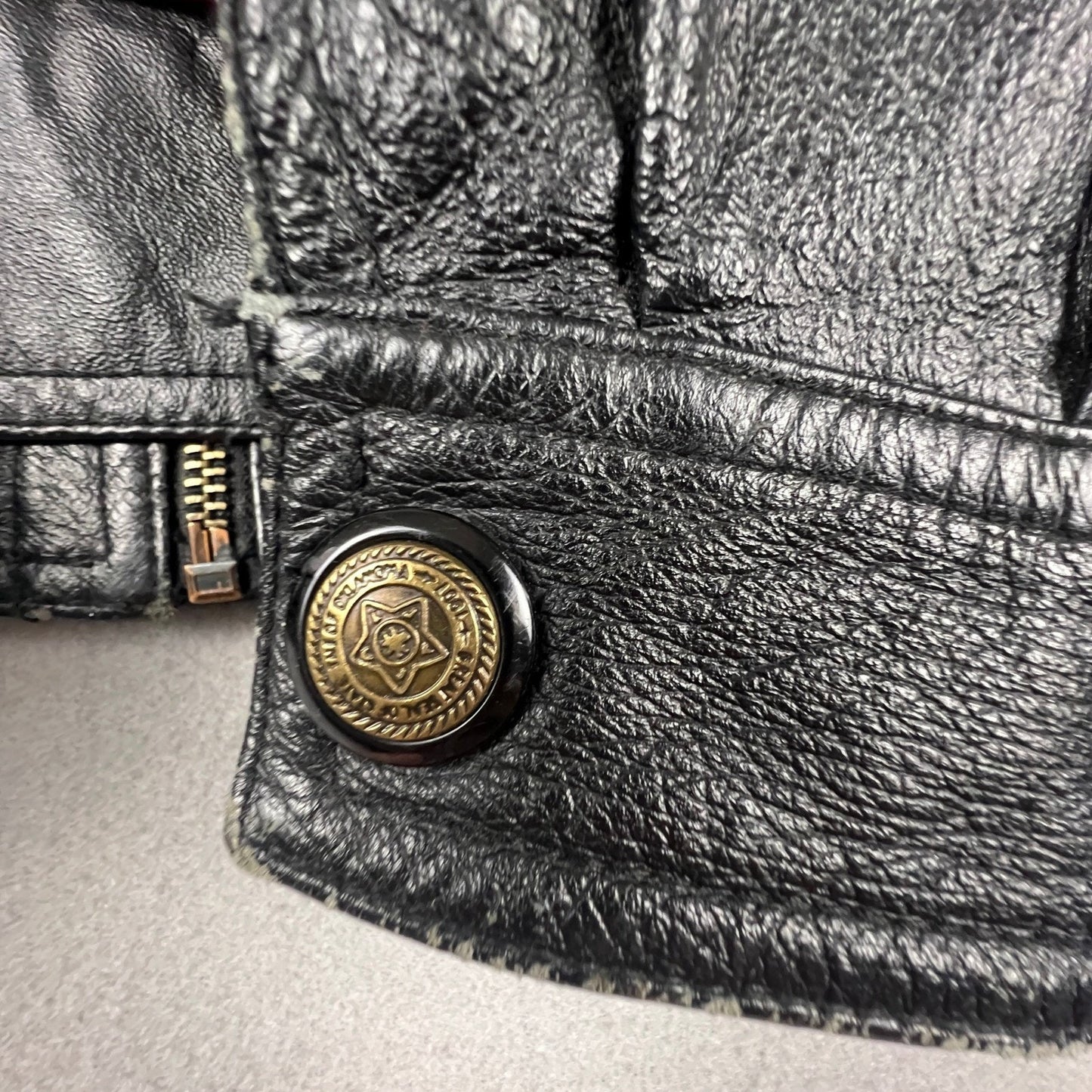 Leather Bomber Jacket Mens L Black USA Eagle Patriotic Biker Vintage Rocker