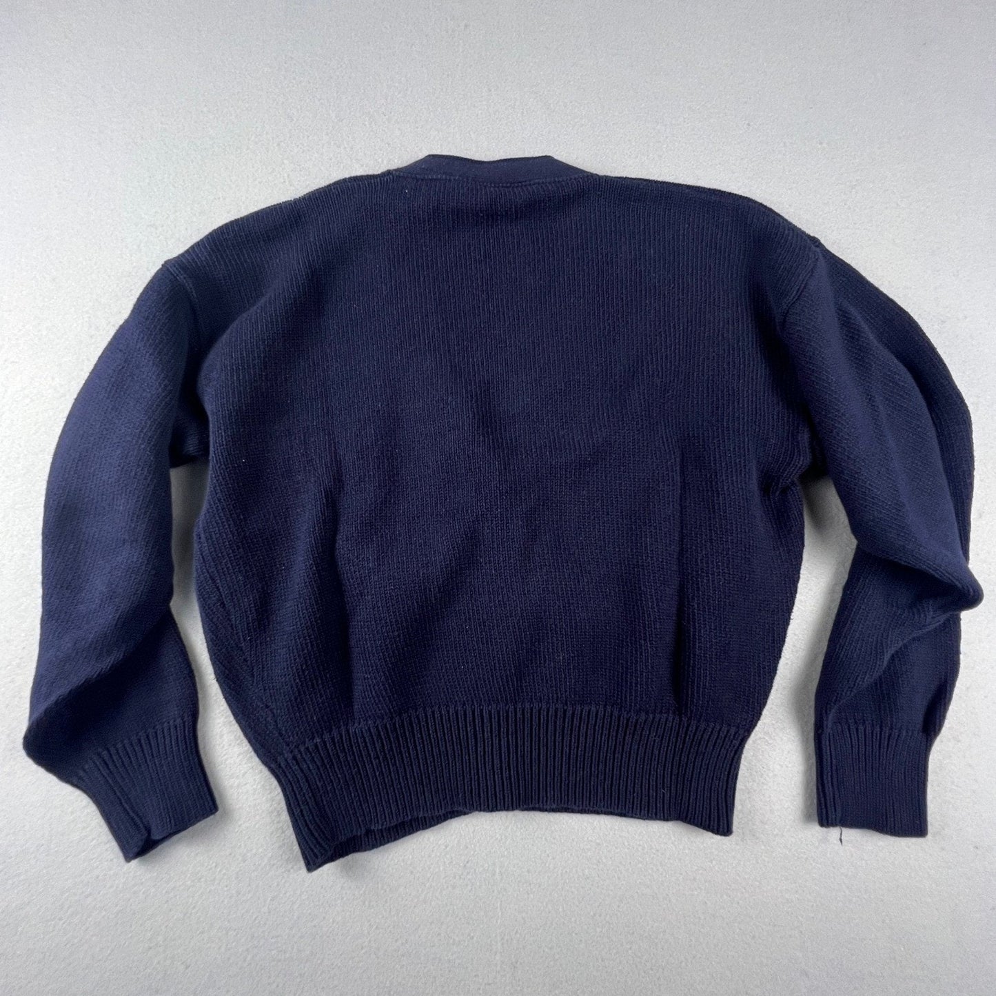 Talbots Cardigan Sweater Womens Medium Navy Blue Gold Crest Button Cotton Preppy