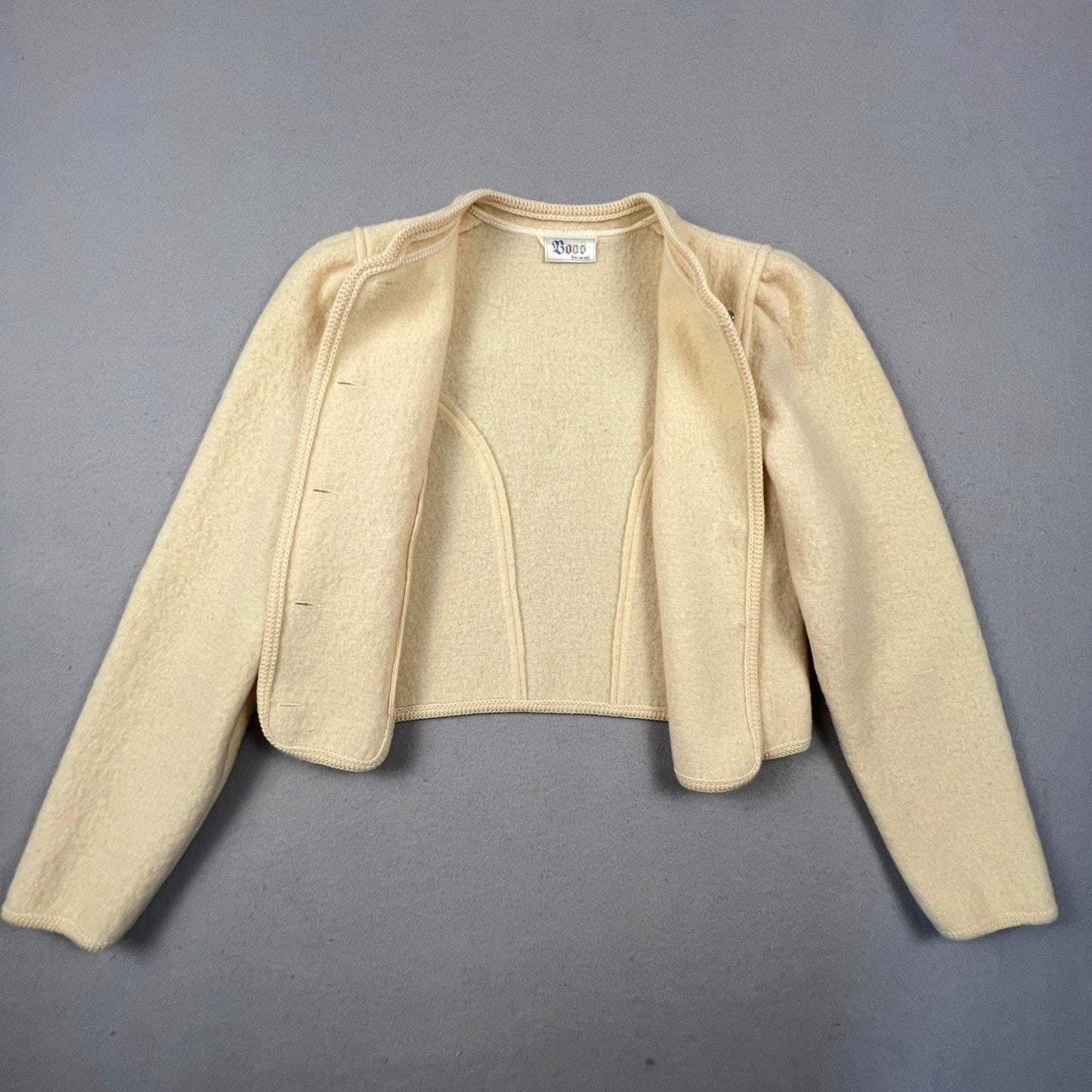Boos Austrian Style Wool Jacket Womens 18 Scalloped Puff Shoulder Trachten Folk
