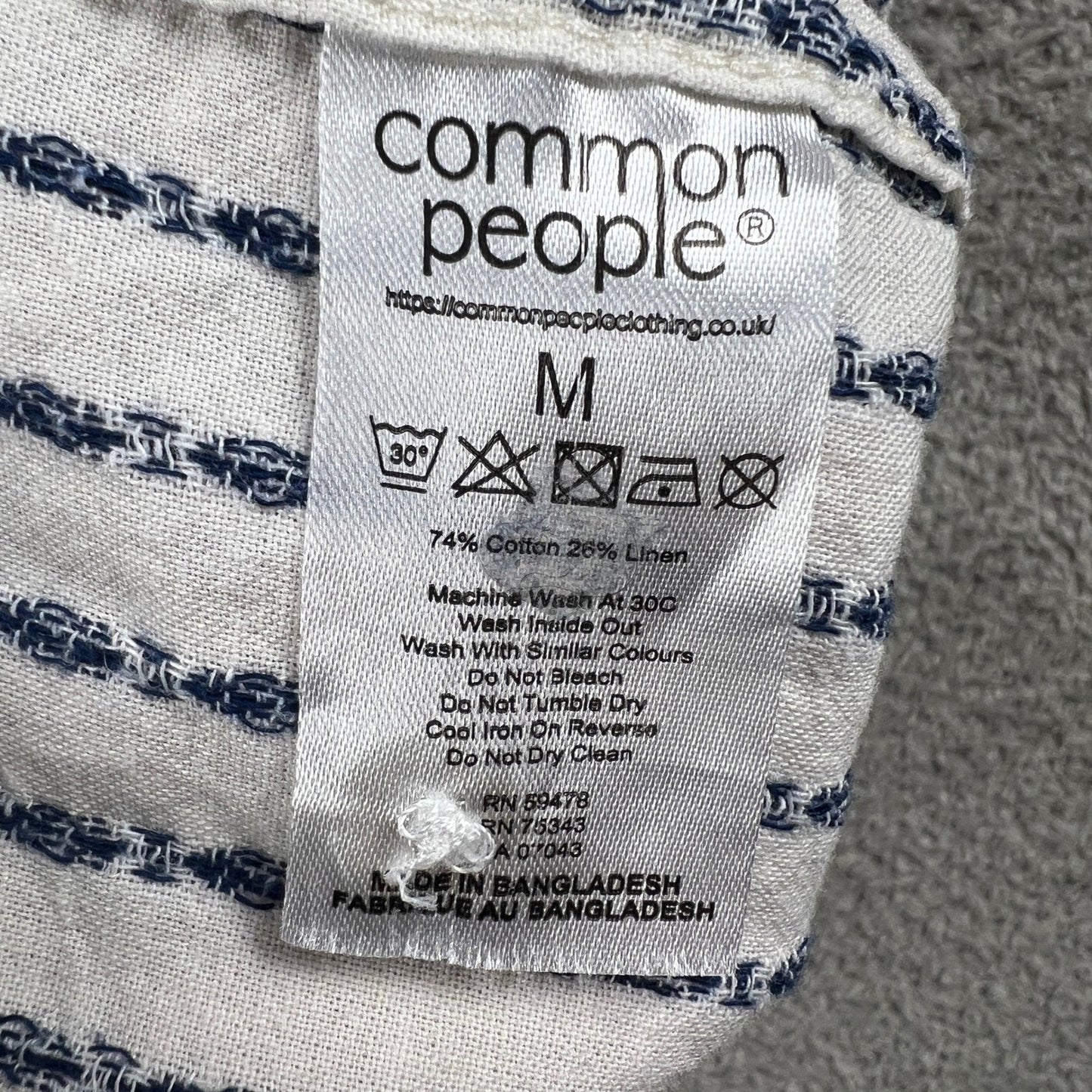 Linen Button Up Shirt Mens Medium White Blue Striped Cotton Blend Summer