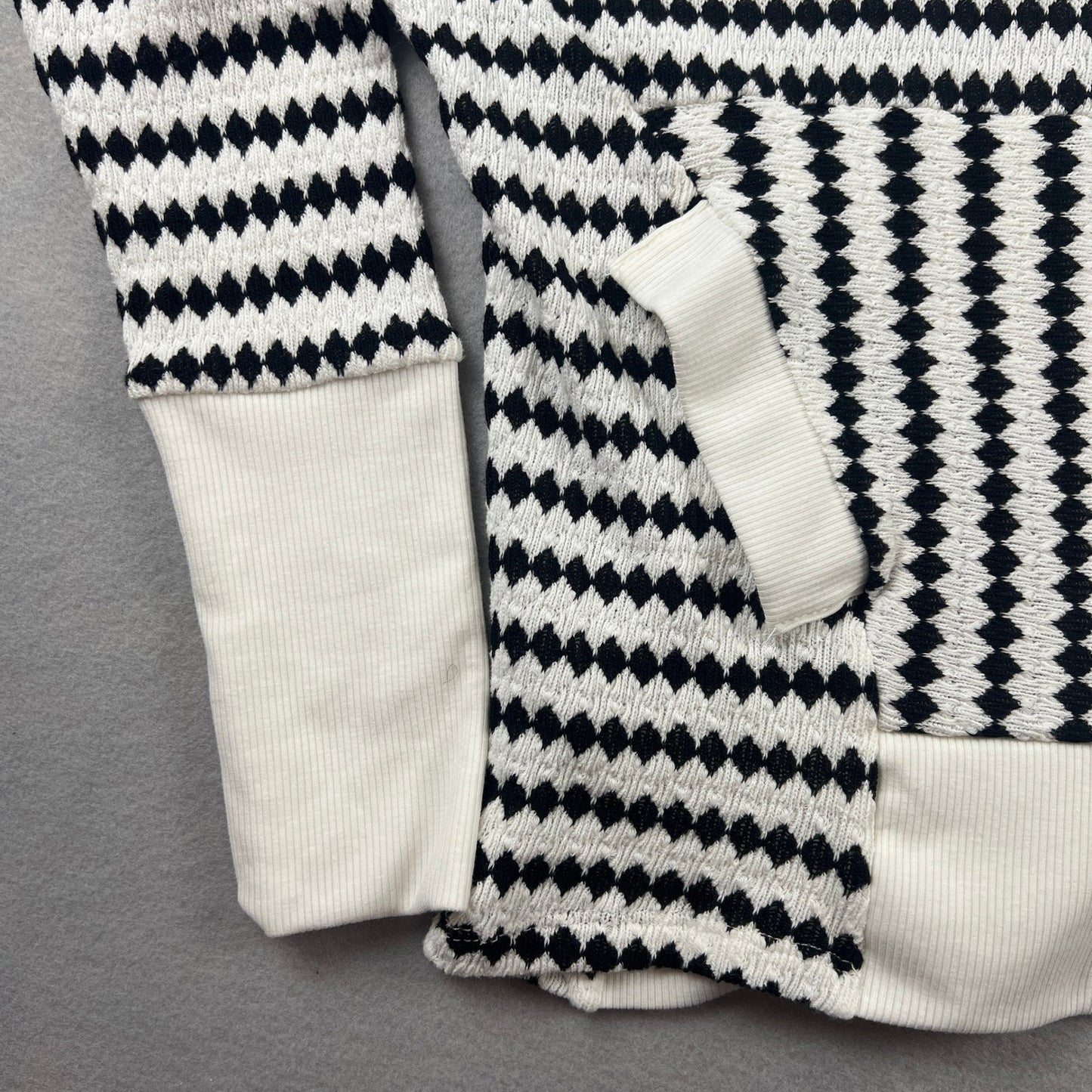 Oversized Knit Hoodie Womens Black White Geometric Henley Coastal Pullover
