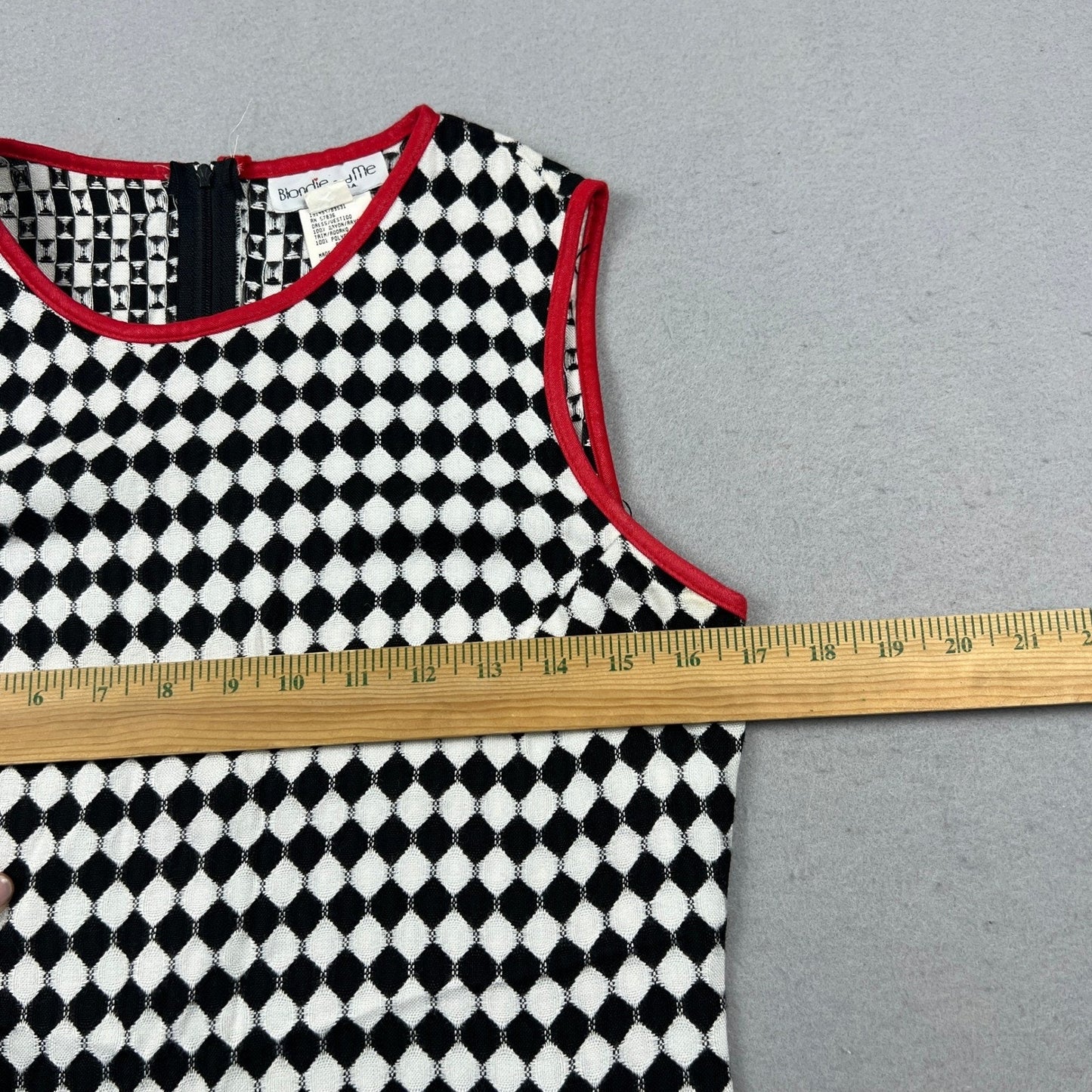 Vintage 90s Harlequin Diamond Print Shift Dress Womens 9 Black White Mod Retro