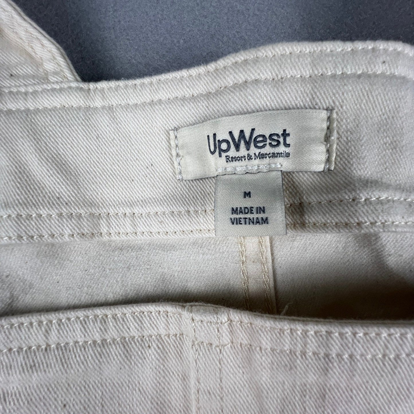 Denim Overalls Womens Medium Cream Wide Leg Cotton Stretch Boho Casual UpWest