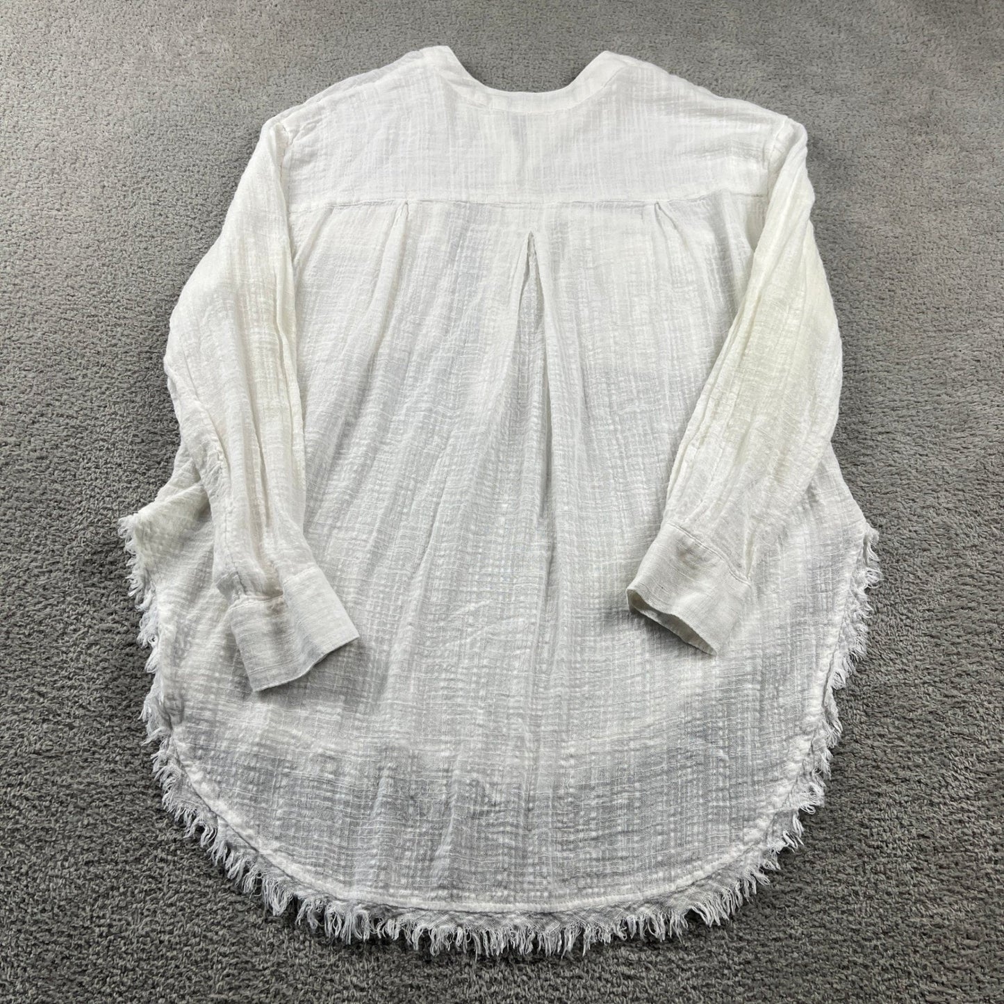Free People Coastal Resort wear Gauze Tunic Top Small Frayed Hem Henley Beachy