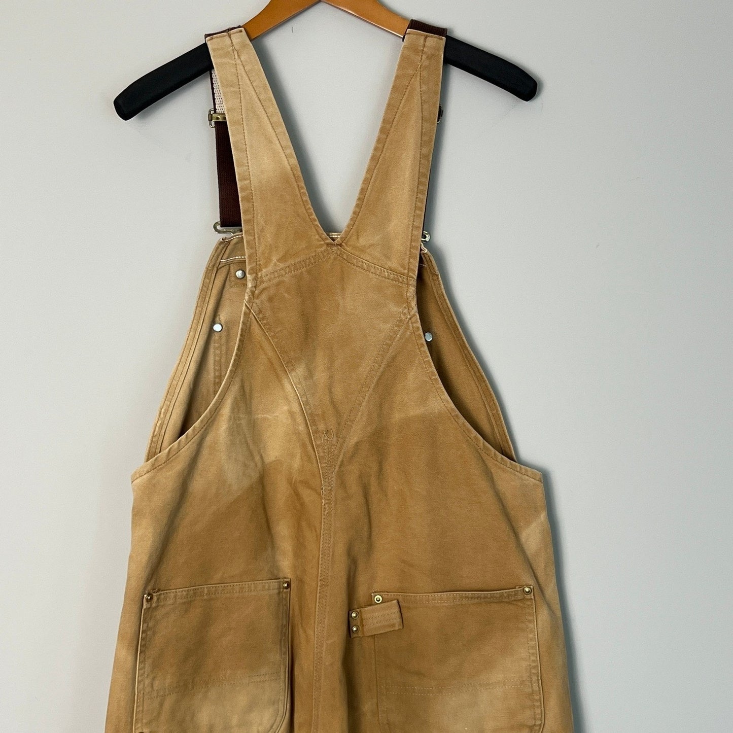 Carhartt Bib Overalls Mens 38x30 Brown Duck Canvas Double Knee Workwear R01 BRN