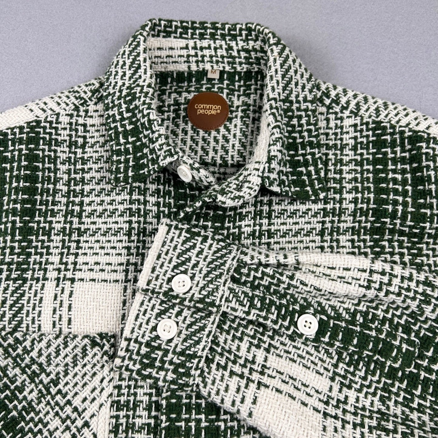 Common People Plaid Overshirt Mens Medium Green Wool Blend Textured Shacket