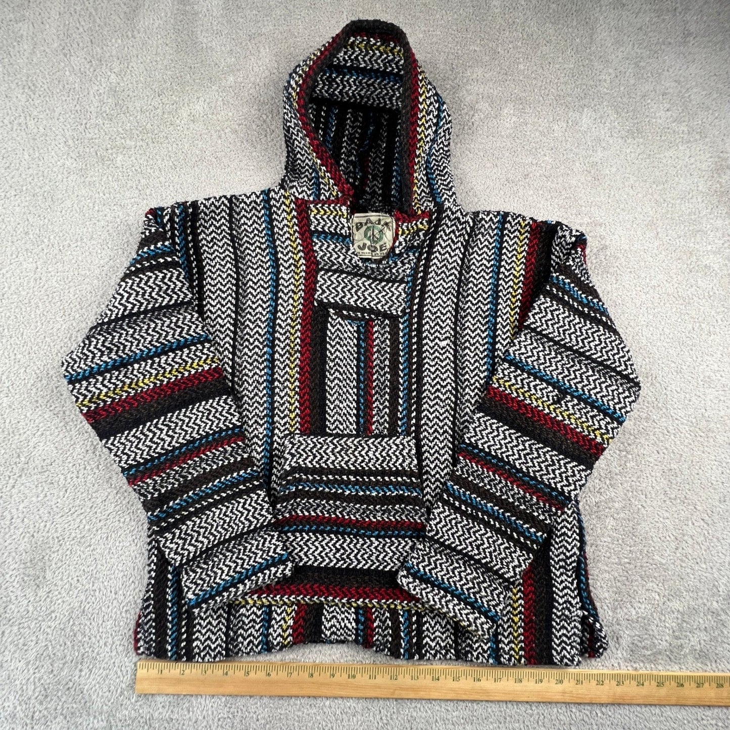 Baja Joe Hoodie Mens Small Striped Mexican Drug Rug Boho Surfer Pullover