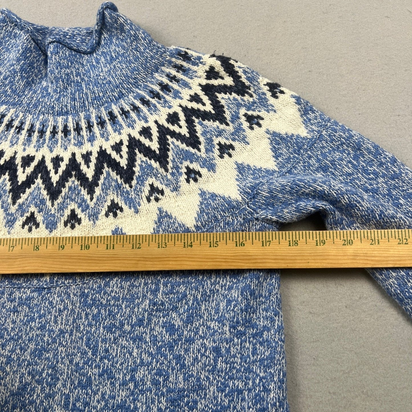 L.L.Bean Fair Isle Sweater Womens Medium Blue Cotton Mock Neck Pullover Winter