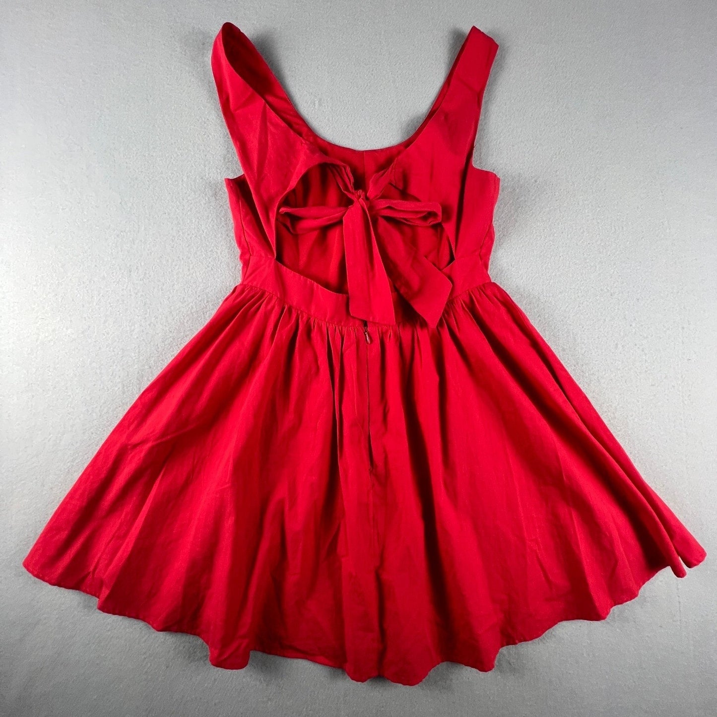 Party Flare Dress Medium Red Open Back Bow Summer Bridal Bridesmaid Cocktail