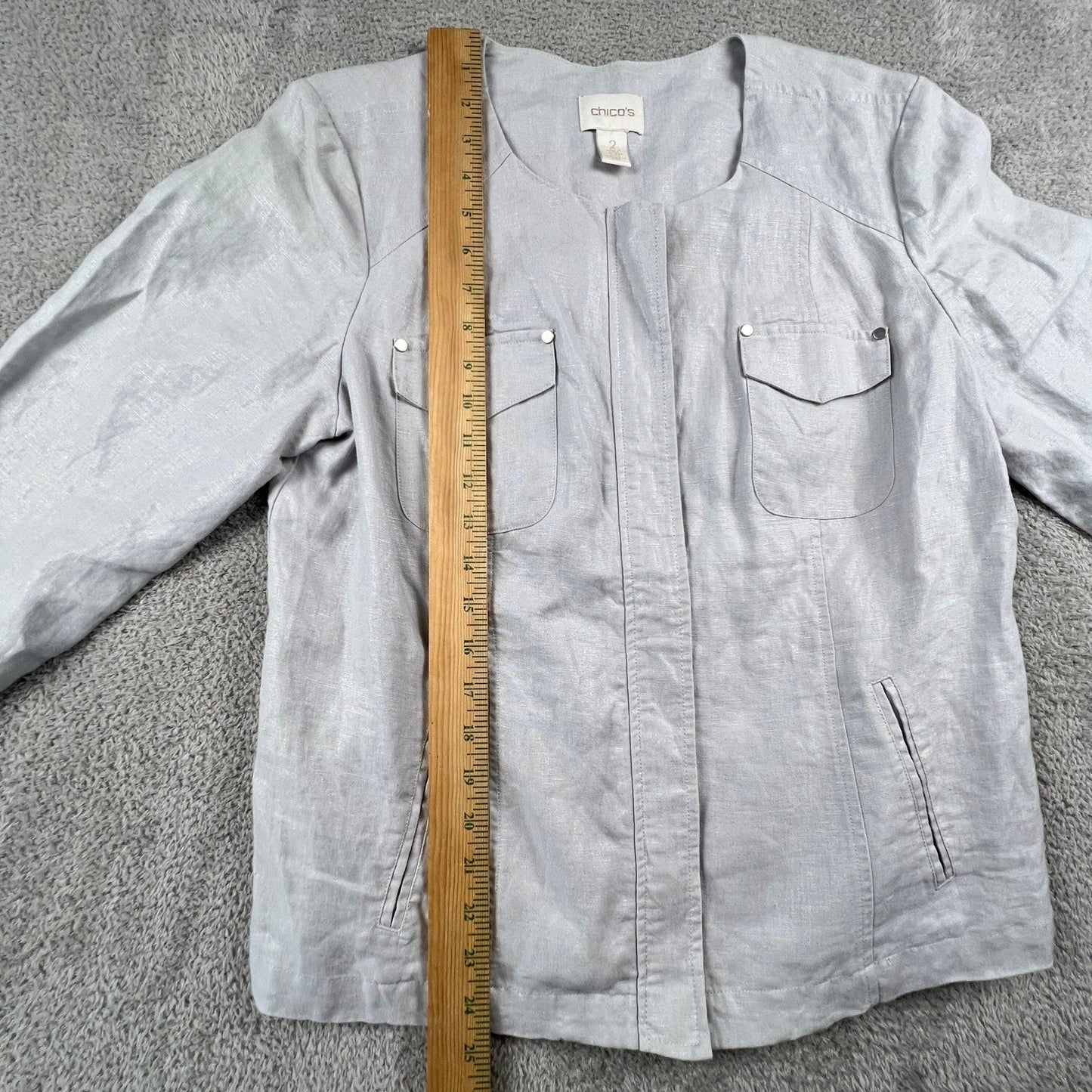 100% Linen Summer Jacket Womens 2 Large Gray Utility Quite Luxury Minimalist