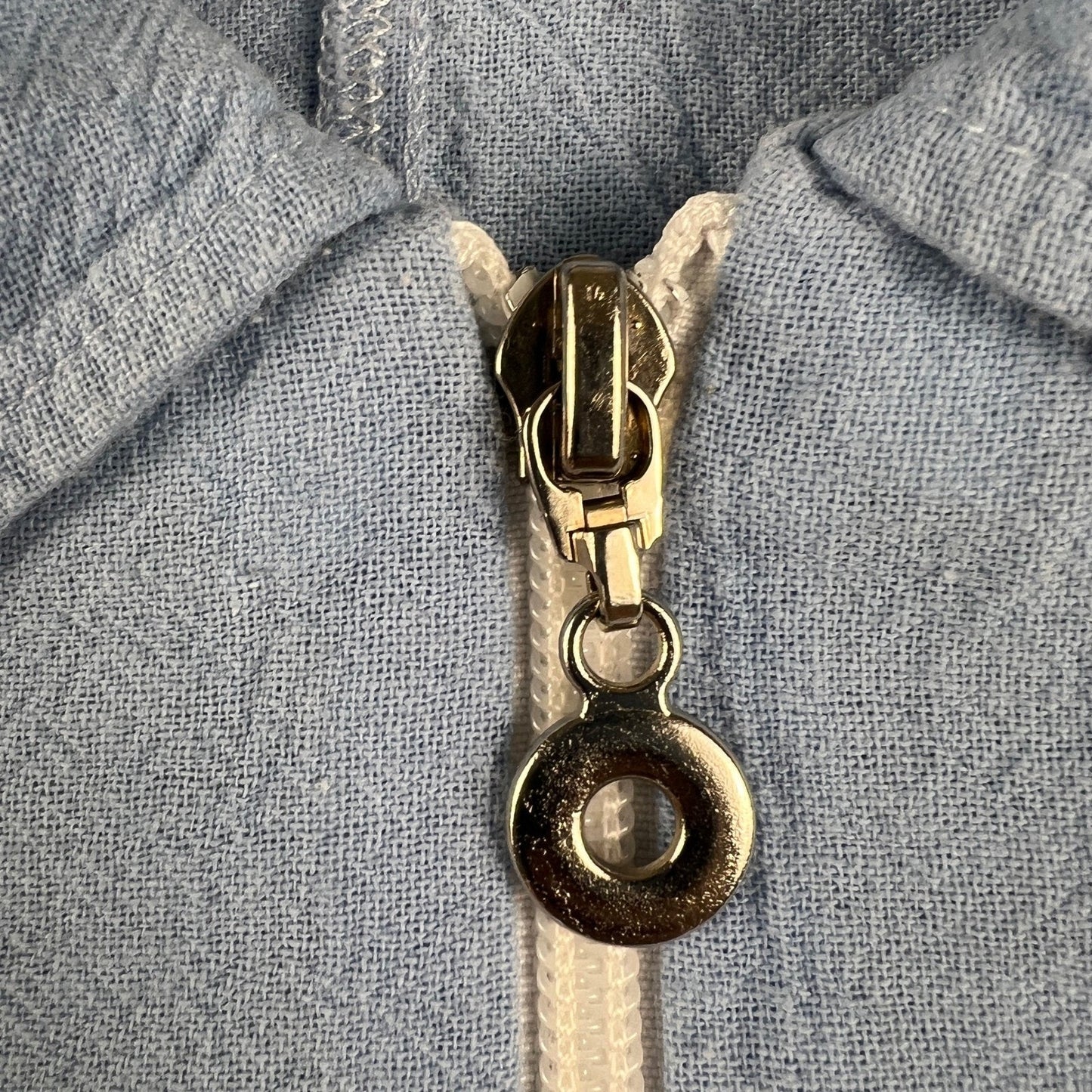 VTG Highlights Zip Up Shirt Womens Large Blue White Ribbed Panel Shoulder Pads