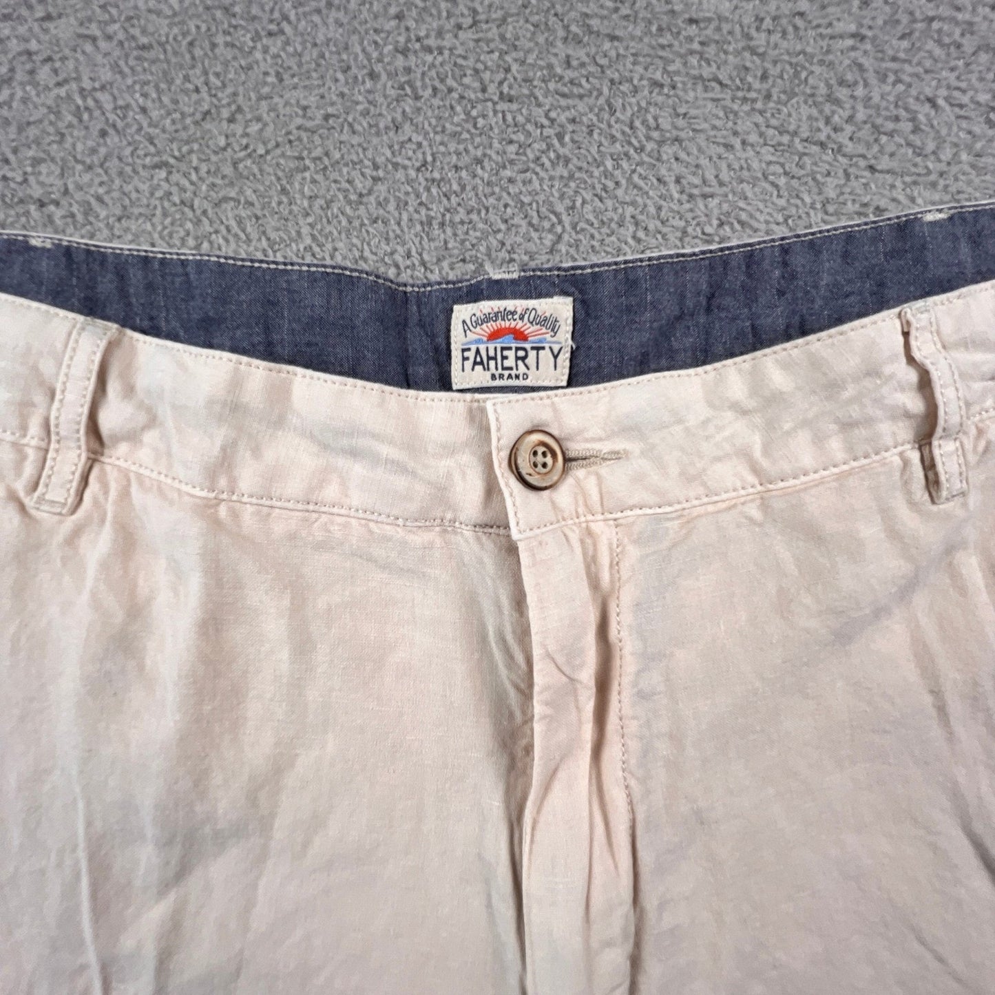 Faherty Shorts Men 38 Beige Linen Blend Casual Summer Beach Coastal Preppy