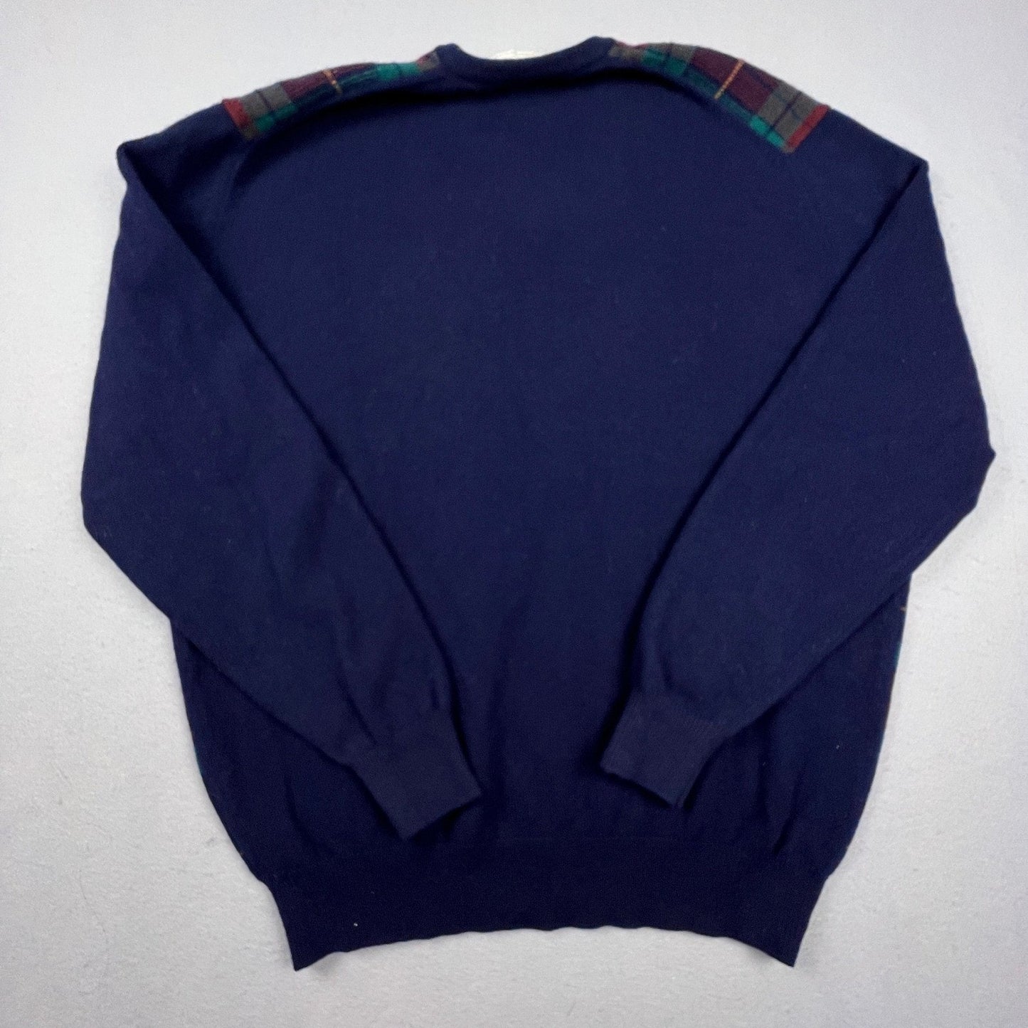 Pringle of Scotland V-Neck Sweater Men 2XL Navy Plaid Lambswool Vintage Scotland