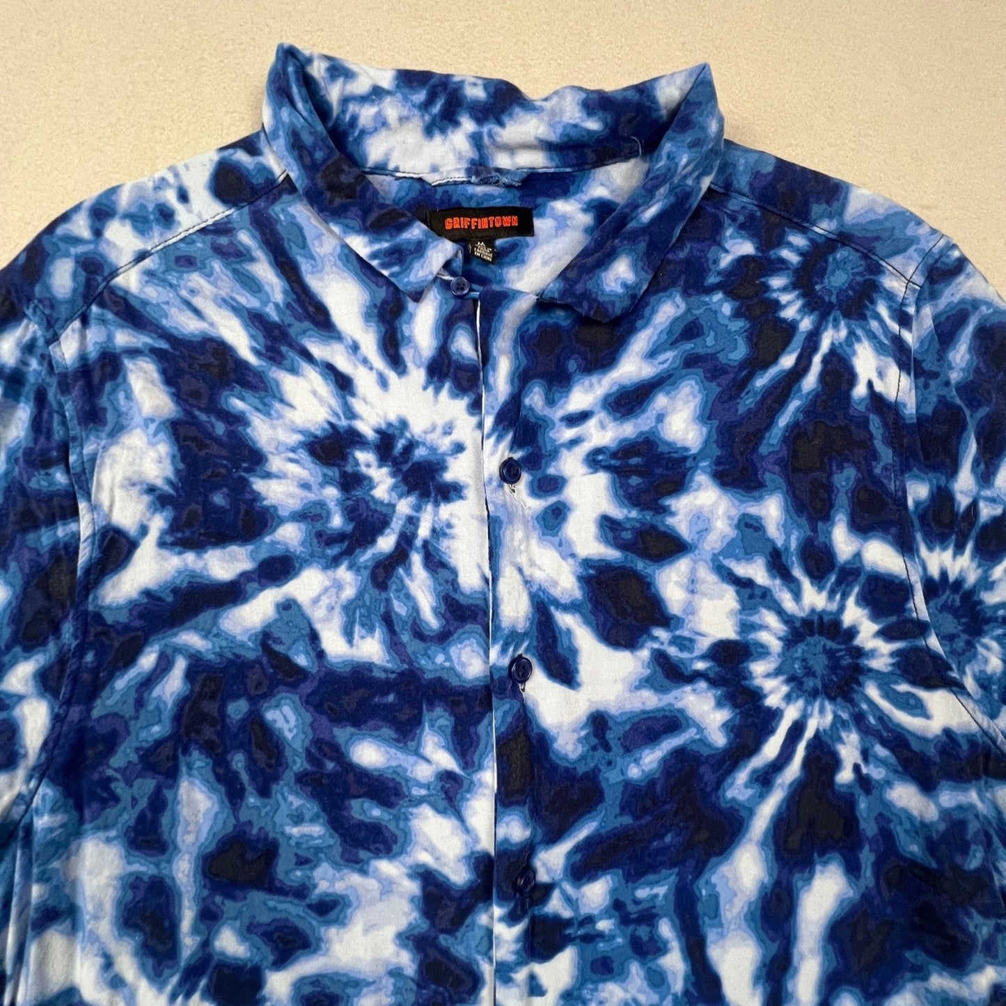 Griffintown Button Up Shirt Mens M Blue Tie Dye Rayon Short Sleeve Summer