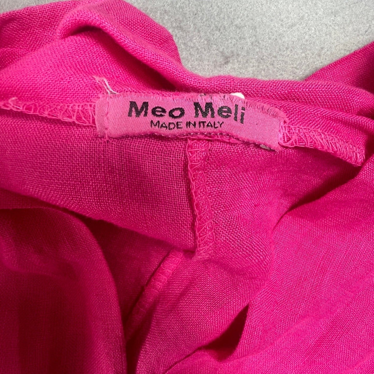 Meo Meli 100% Linen Tunic Dress Womens OS Pink V-Neck Smocked Pockets Italy Boho