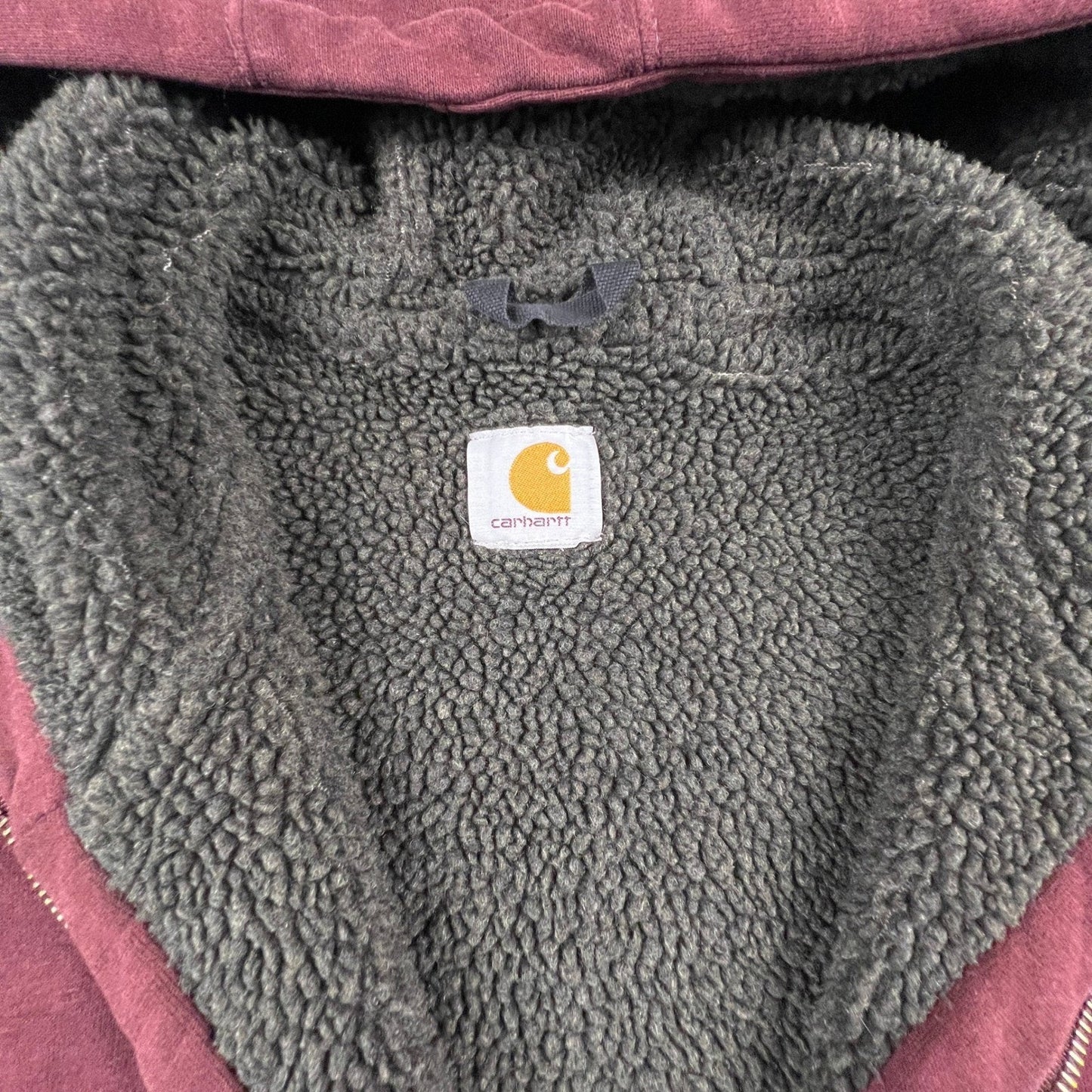 Carhartt Sherpa Lined Hoodie Mens 2XL Tall Burgundy Full Zip Workwear Sweatshirt