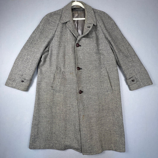 Harris Tweed Overcoat Mens XL Grey Handwoven Pure Scottish Wool Trench Coat VTG