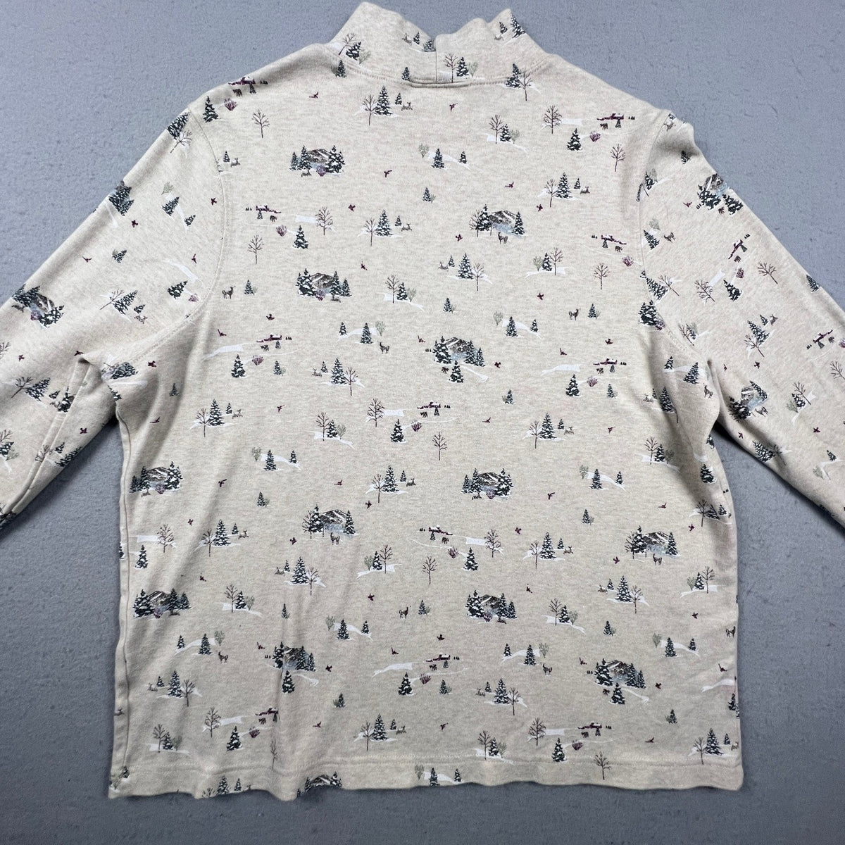 Winter Scene Pine Tree Cotton Shirt Mock Neck Top Womens XL Beige Croft & Barrow