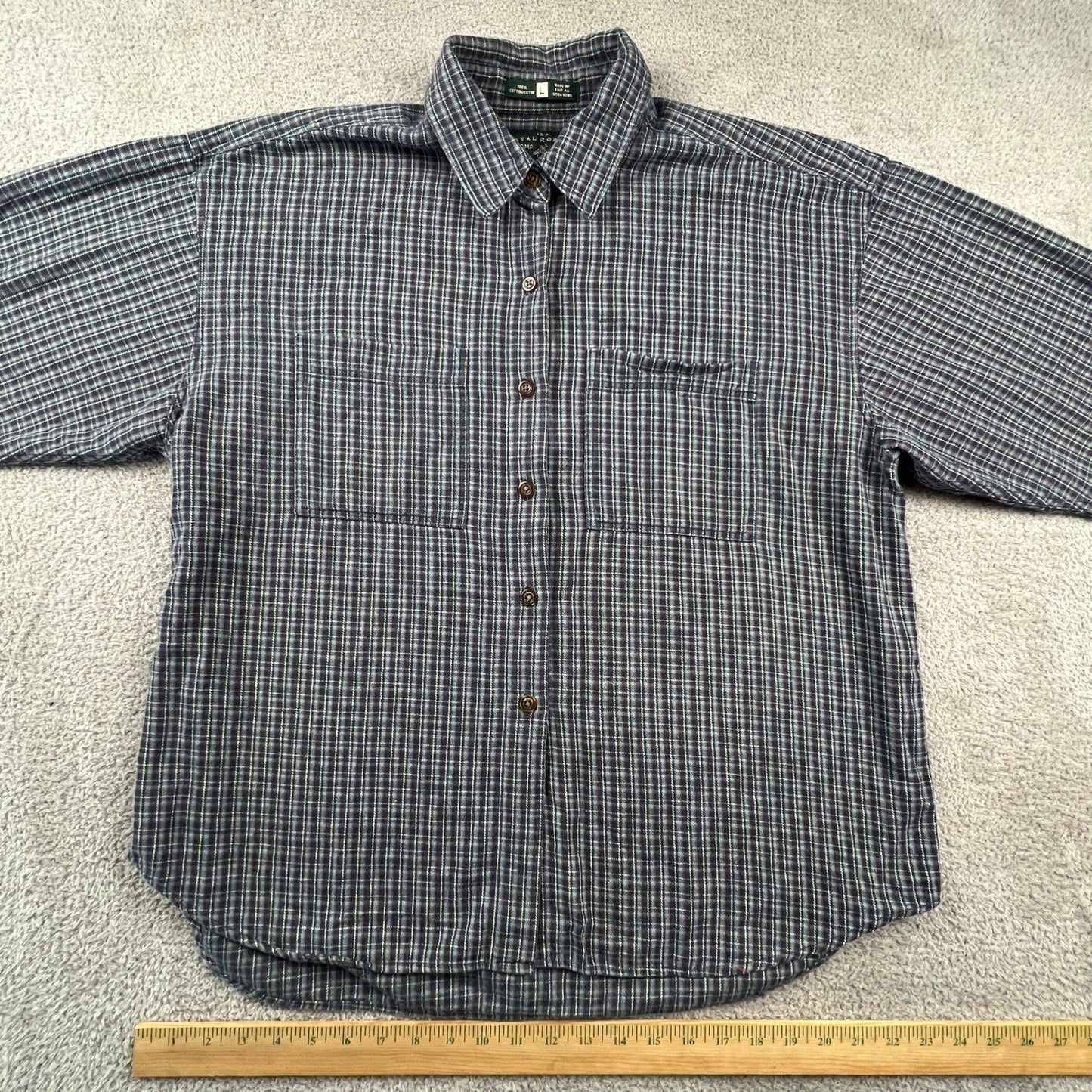 Royal Robbins Plaid Button Down Mens Large Blue Long Sleeve Cotton Flannel Shirt
