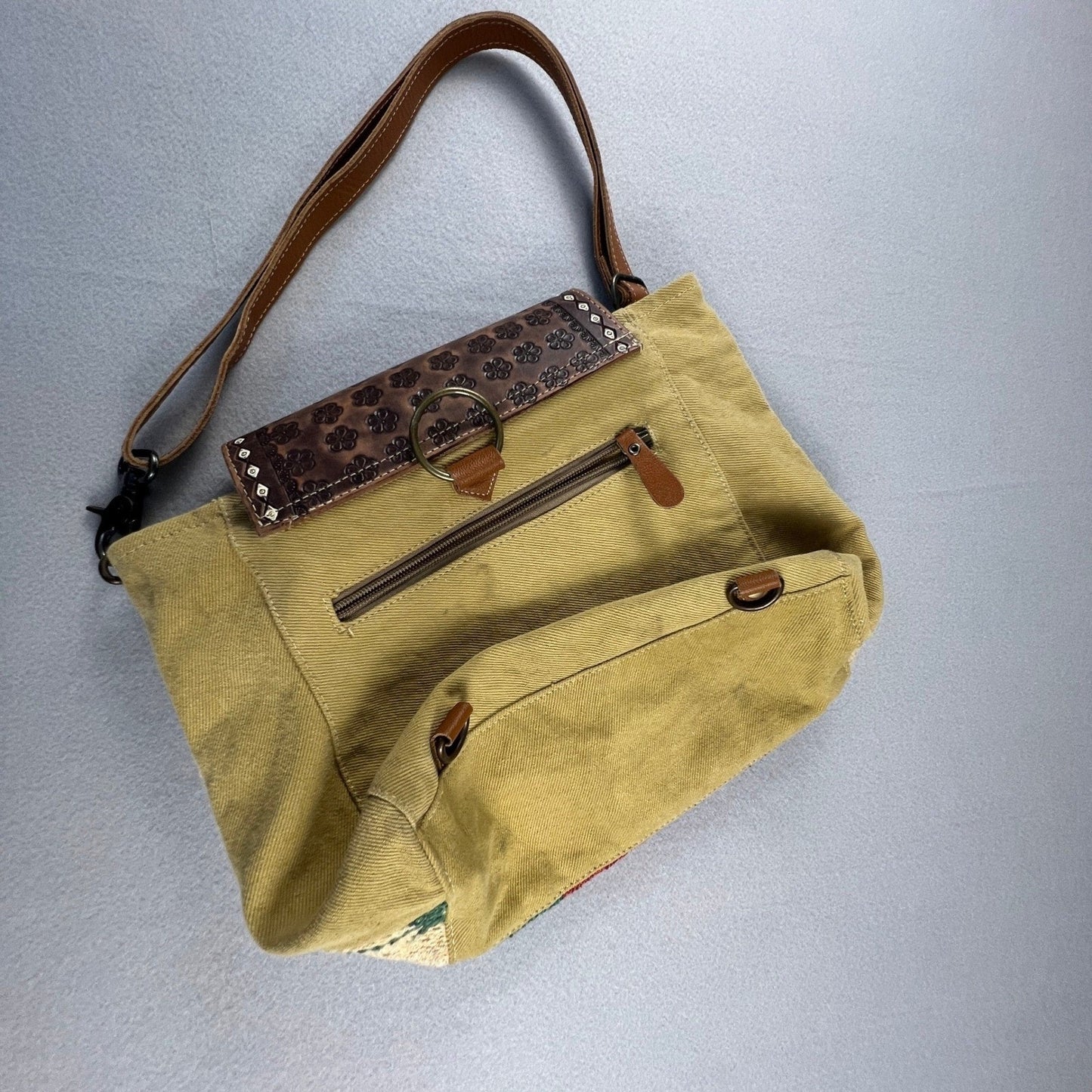 Myra Bag Western Crossbody Tooled Leather Canvas Aztec Boho Shoulder Bag