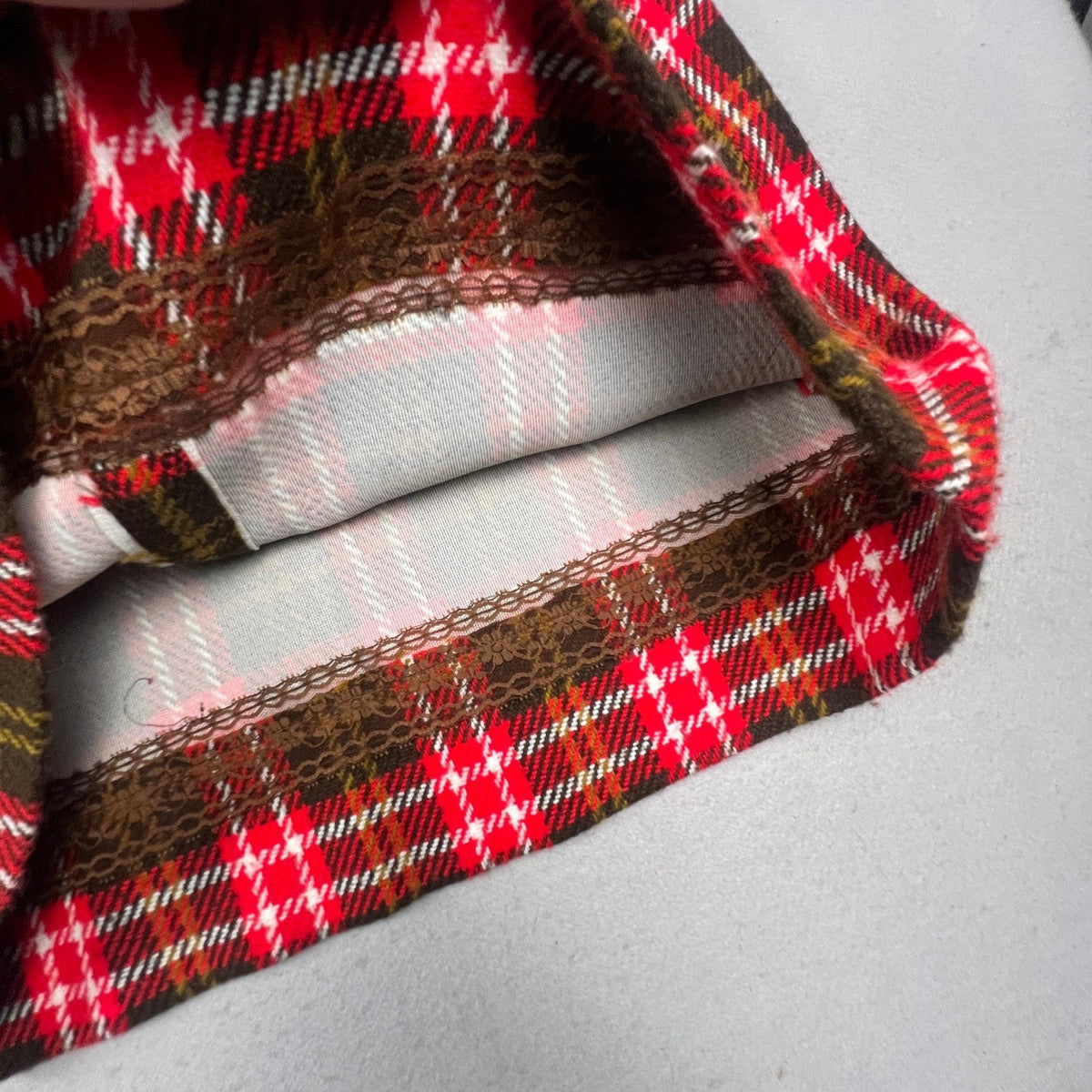 Vintage Plaid Skirt Set Womens Medium Red Brown Vest Mini Skirt Mod Academic