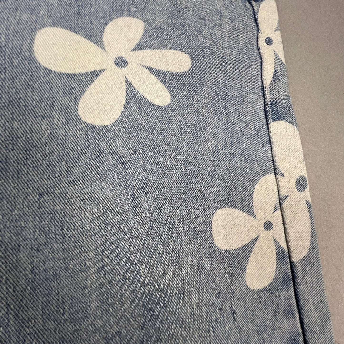 Straight Leg Retro Boho Daisy Print Jeans Womens 27 Light Blue Floral