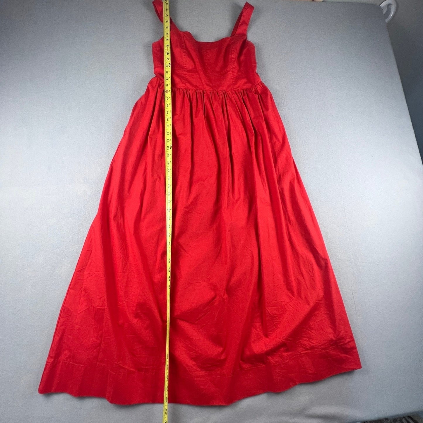 Red Cotton Blend Maxi Dress L Smocked Back A Line Summer Vacation Chic Classic
