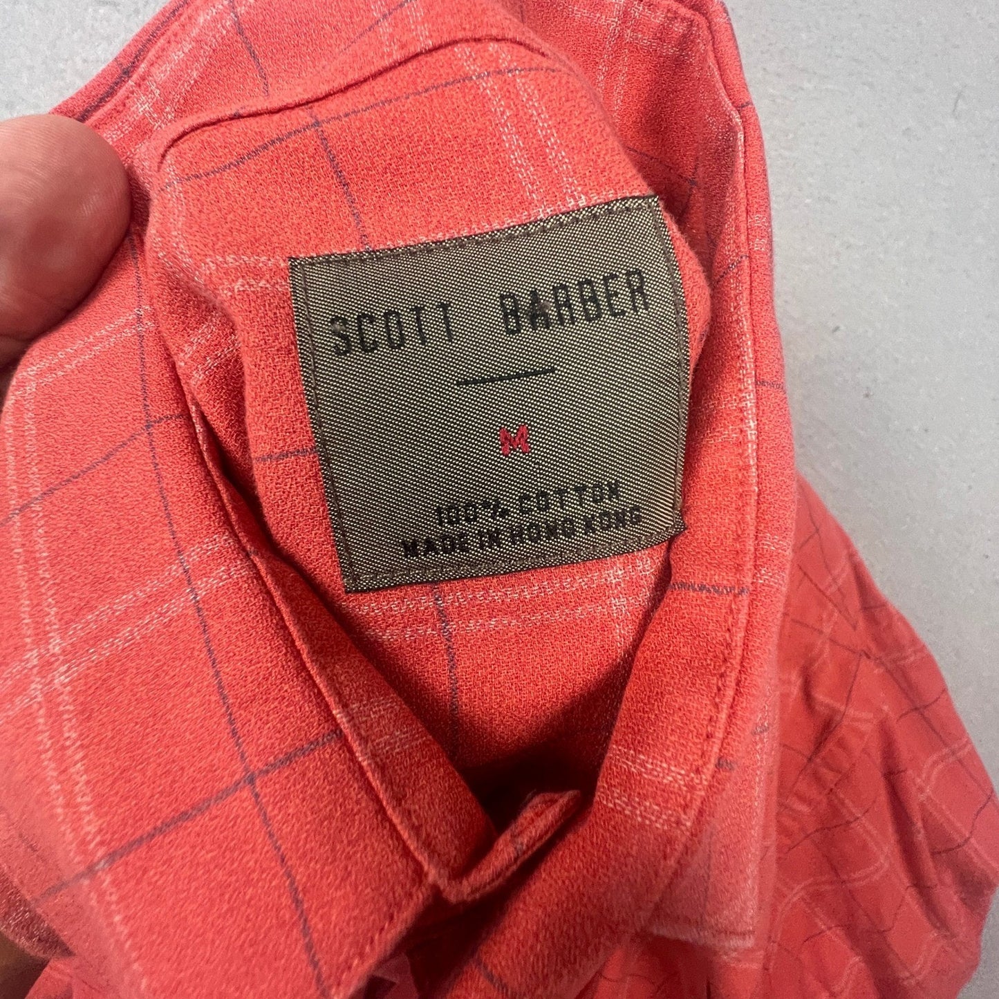 Scott Barber Button Down Shirt Mens M Red Windowpane Plaid Cotton Casual