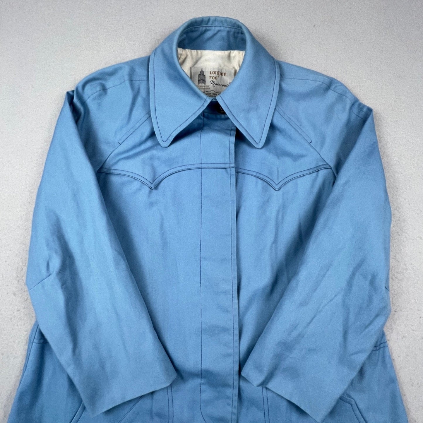London Fog Maincoat Rain Jacket Womens 14 Regular Blue Vintage Western Yoke Coat