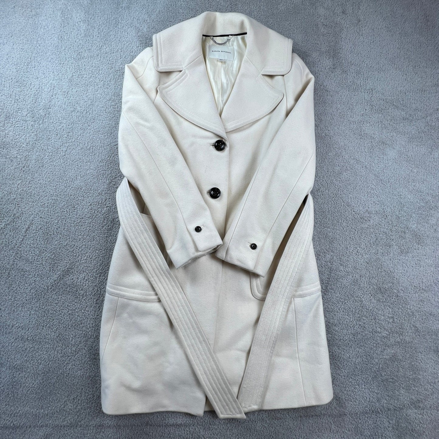 Banana Republic Womens Wool Blend Trench Coat Petite Medium Cream Ivory Minimal
