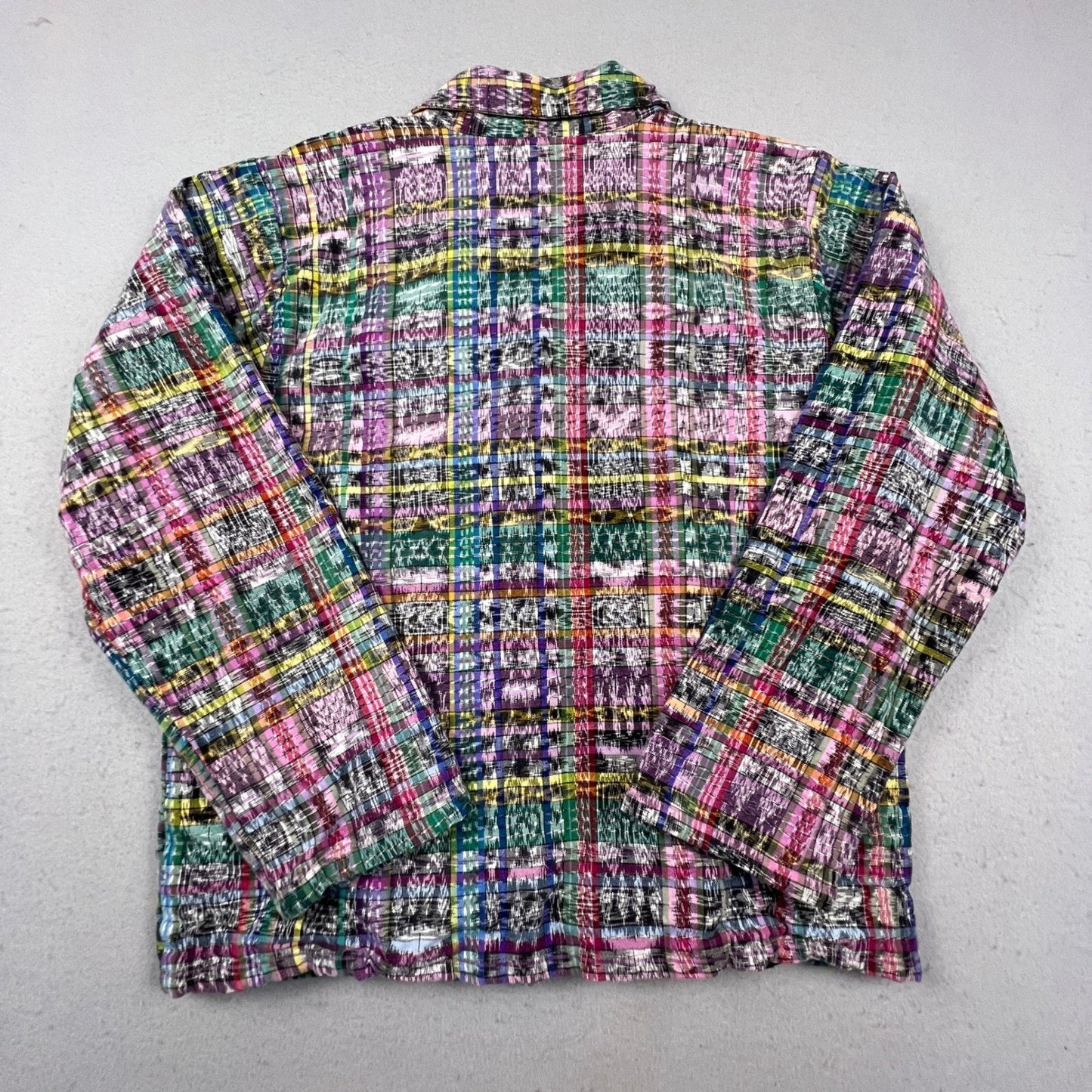 Recycled Traditions Ikat Plaid Jacket Womens S Multi Color Woven Boho Art Wear
